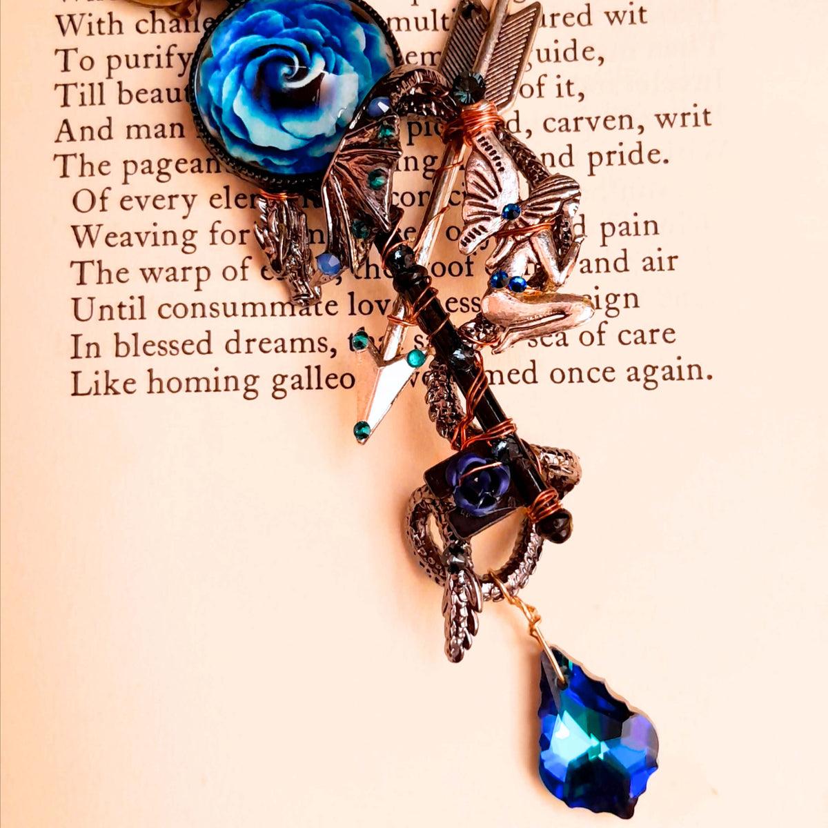 Blue Dragon Necklace Skeleton Key