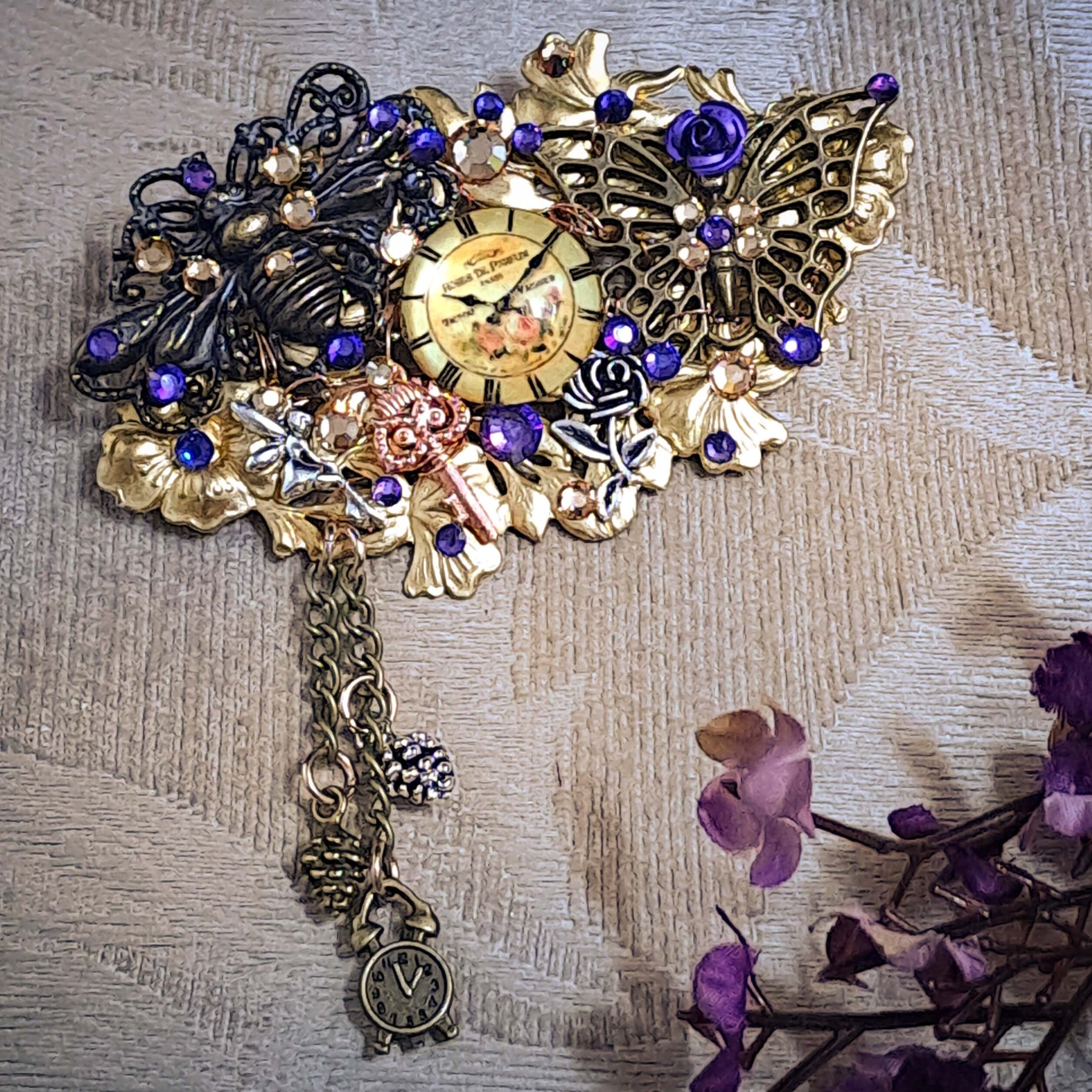 Fantasy Purple Crystal Brooch Pin