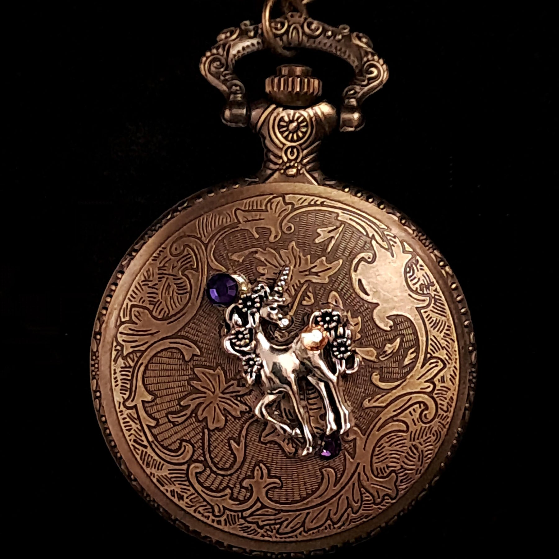 Purple Horse Pocket Watch Necklace