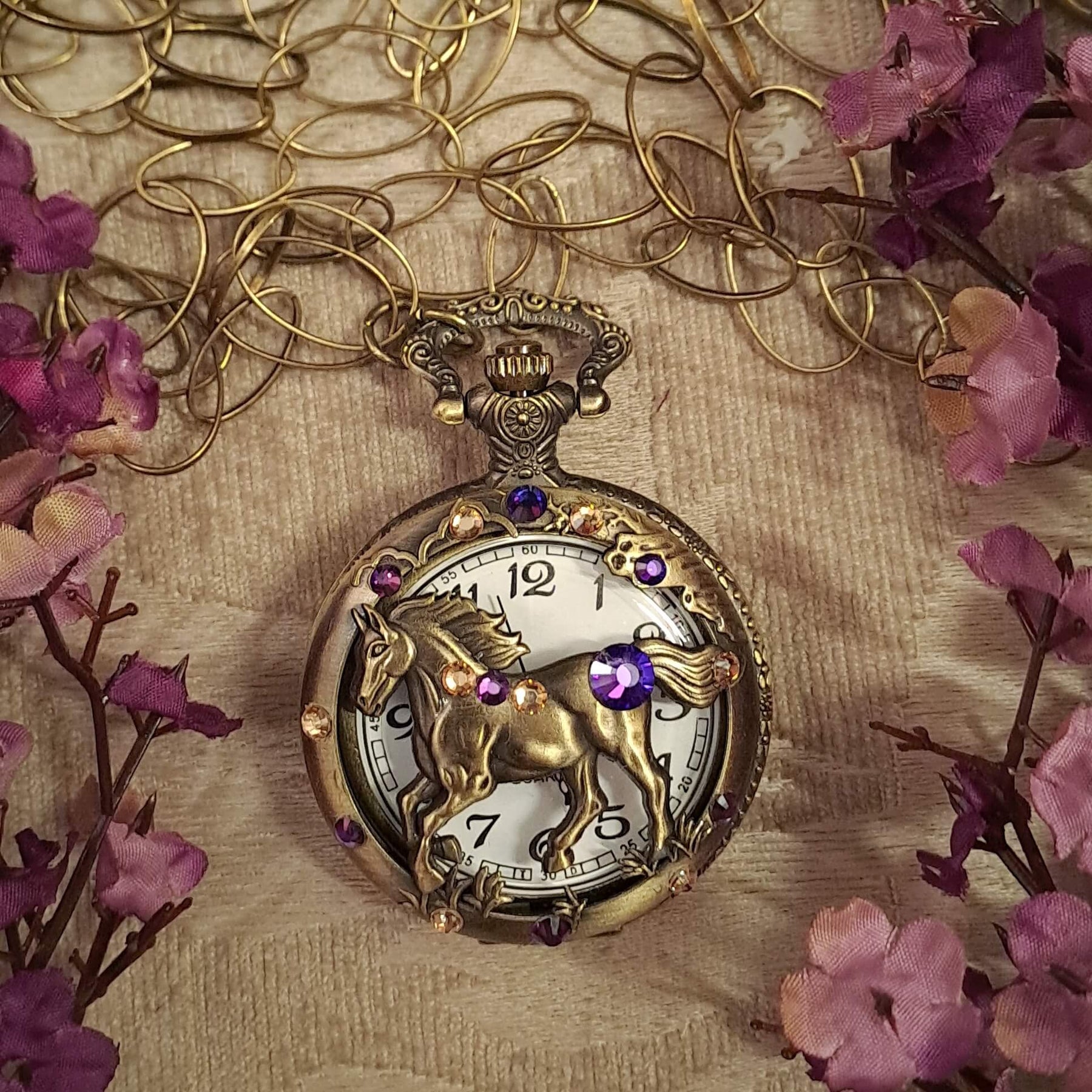 Purple Horse Pocket Watch Necklace
