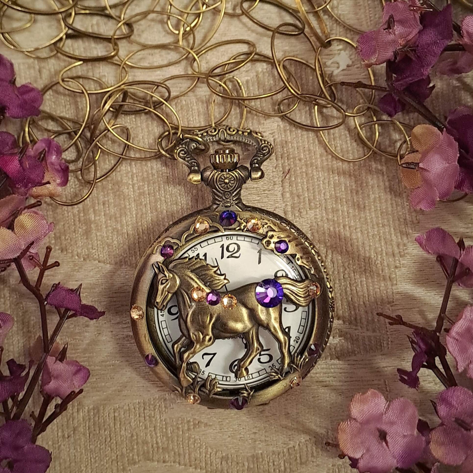 Purple Horse Pocket Watch Necklace