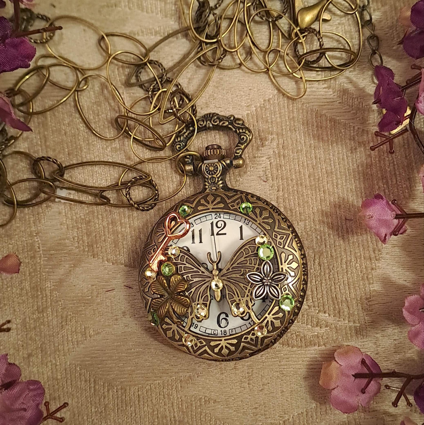 Crystal Butterfly Pocket Watch Necklace