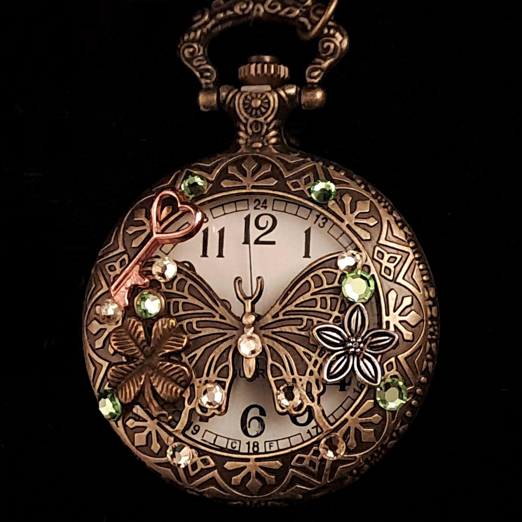 Crystal Butterfly Pocket Watch Necklace