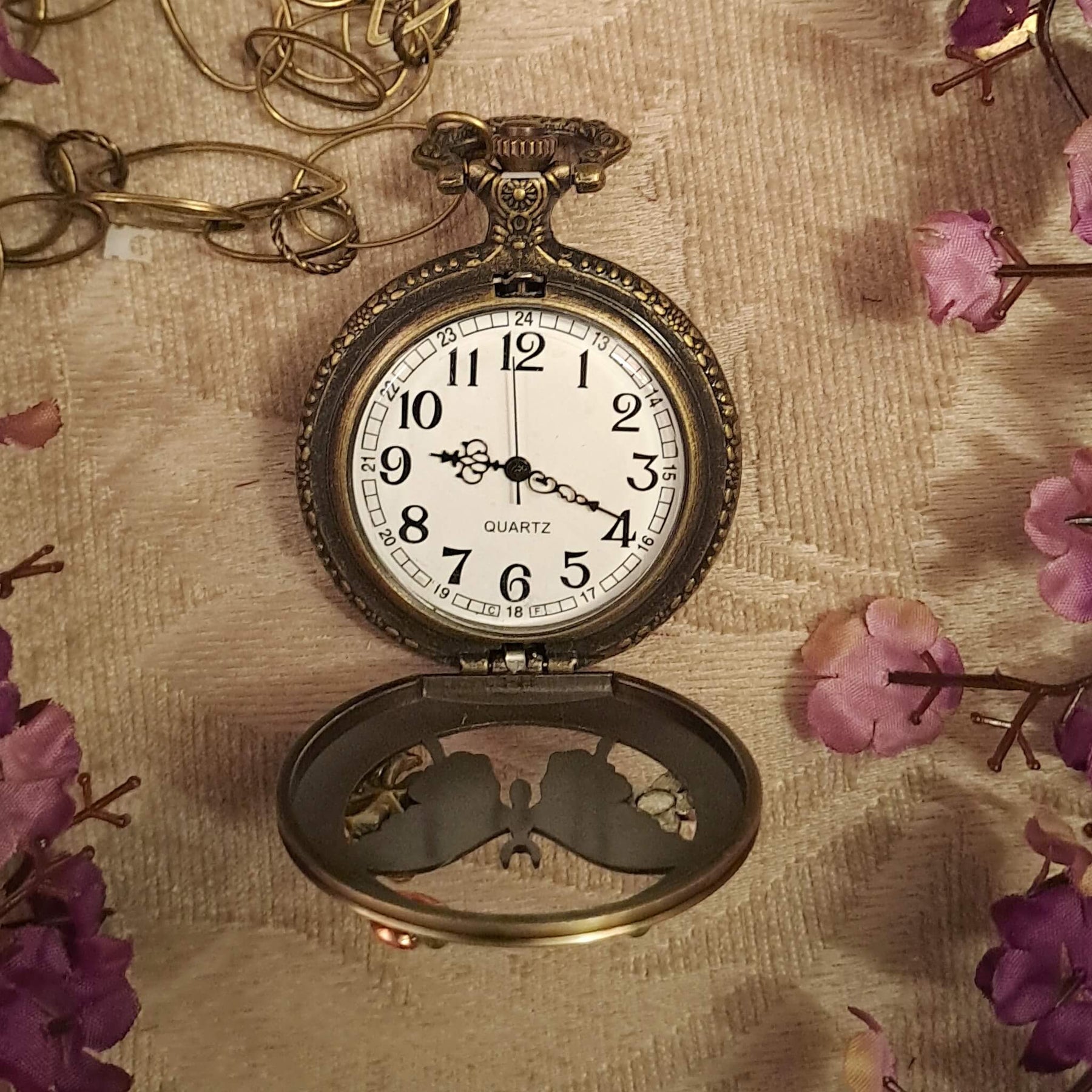 Crystal Butterfly Pocket Watch Necklace