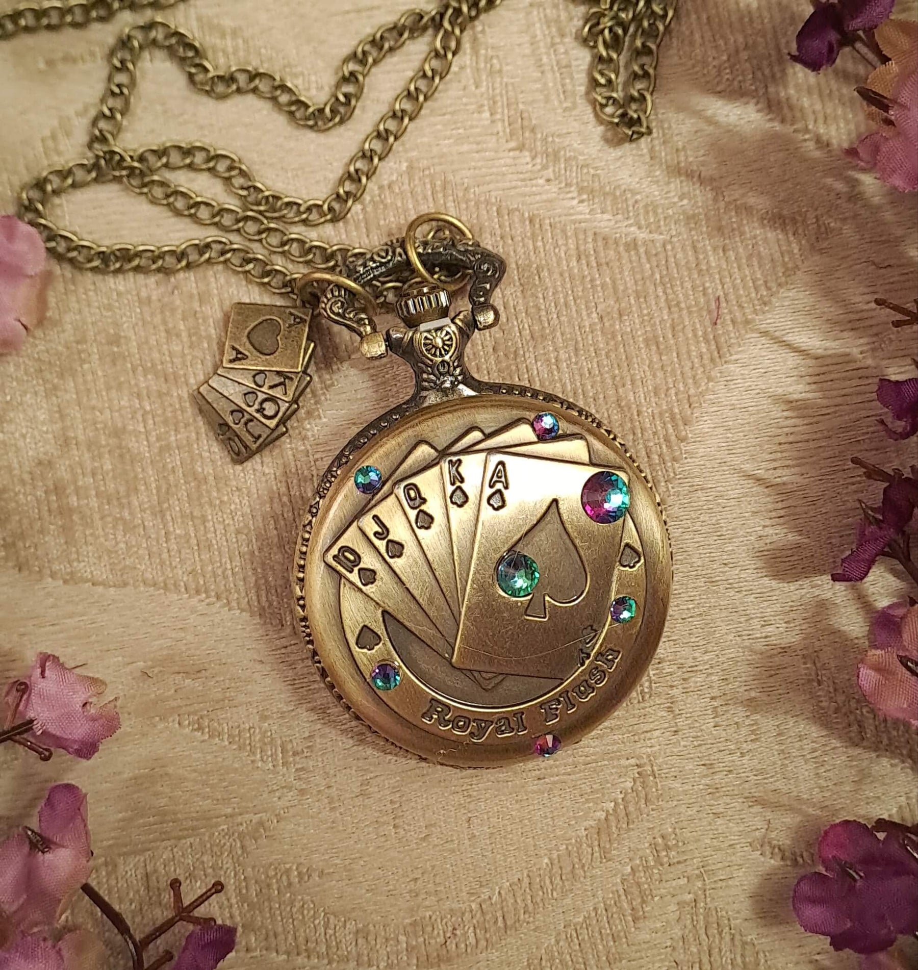 Poker Royal Flush Pocket Watch Necklace