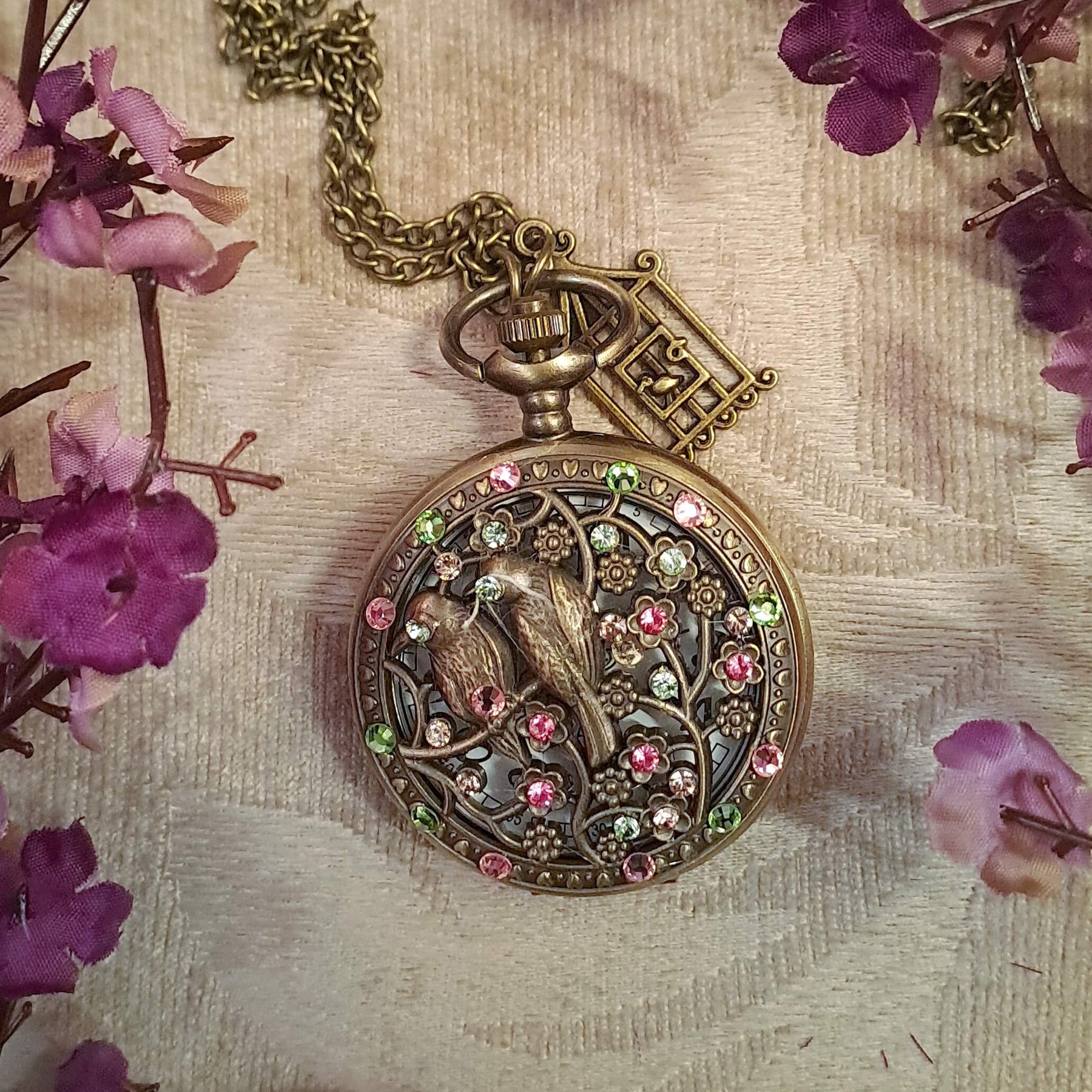 Love Birds Pocket Watch Necklace