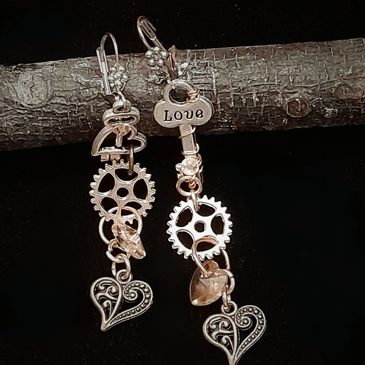 Asymmetrical Key Heart Earrings