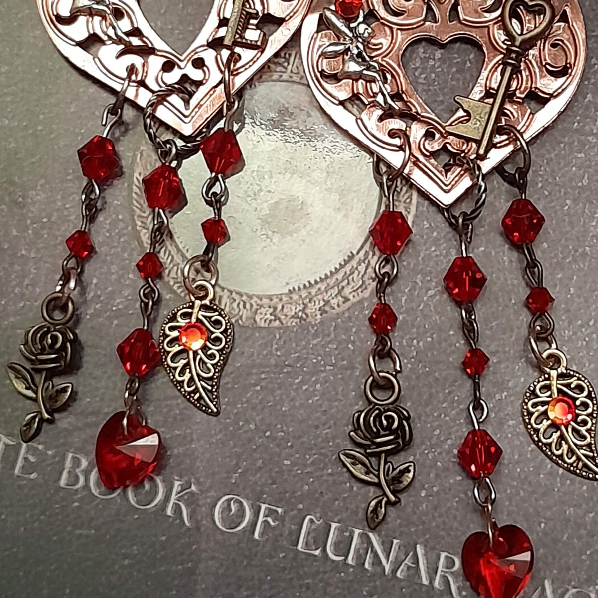 Red Chandelier Heart Earrings |Extra Long Fantasy