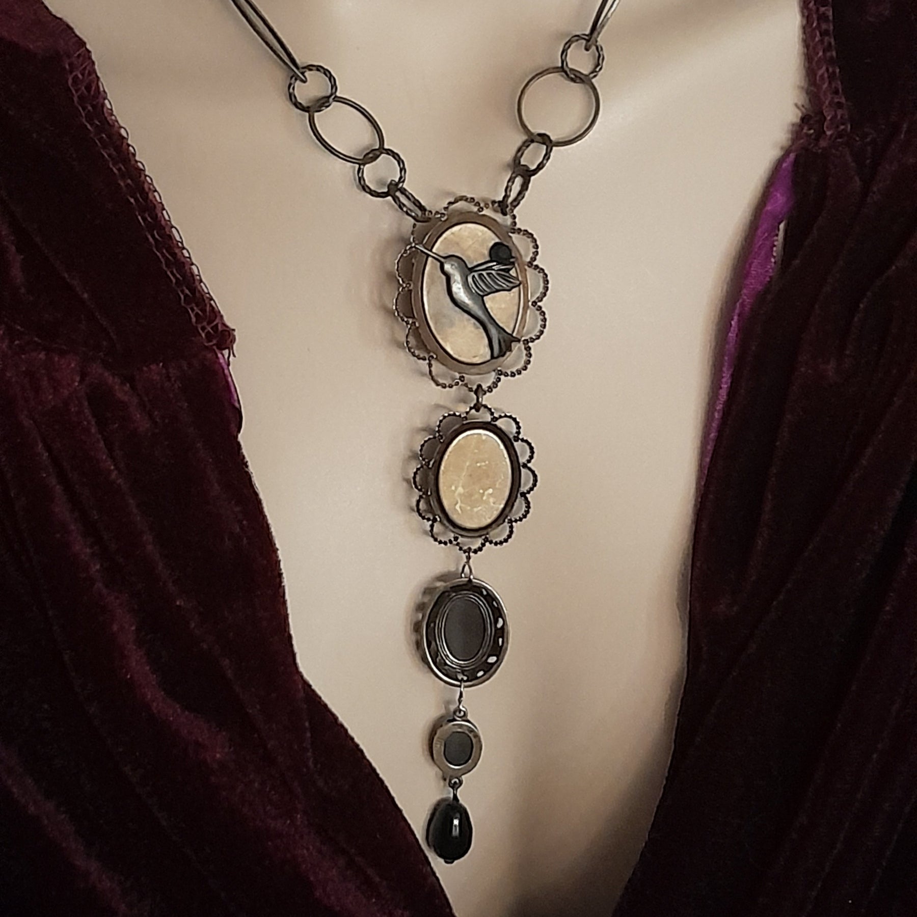 Black Dragonfly Necklace Cat's Eyes