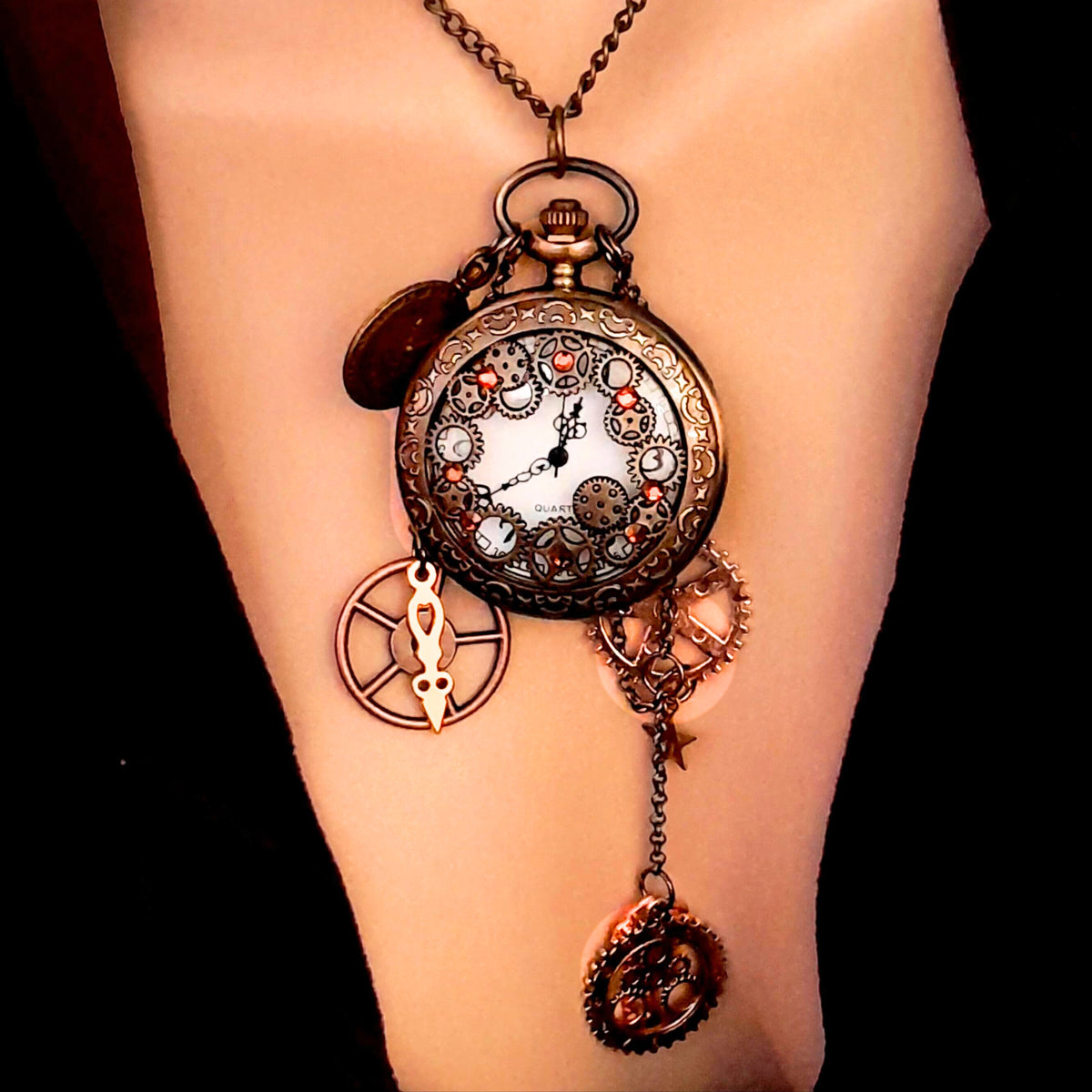 Pocket Watch Brown Crystals Steampunk Style