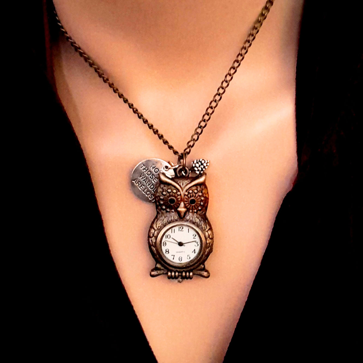 Owl Watch Necklace with Charms