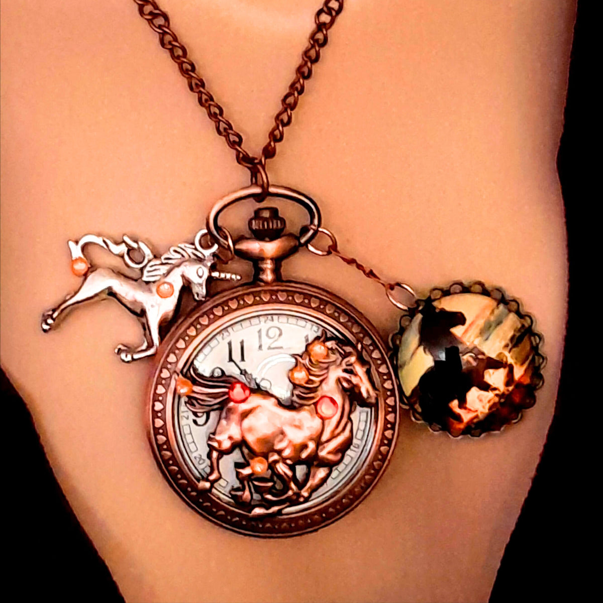 Horse Pocket Watch Necklace Equestrian Jewelry