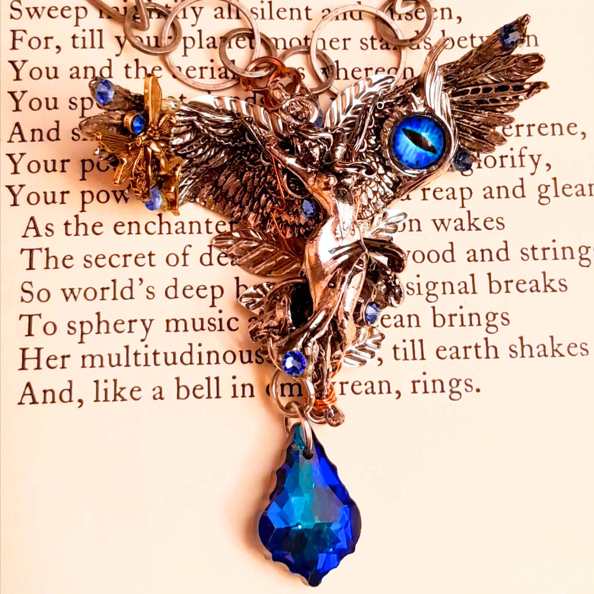 Blue Crystal Angel Wing Guardian Necklace