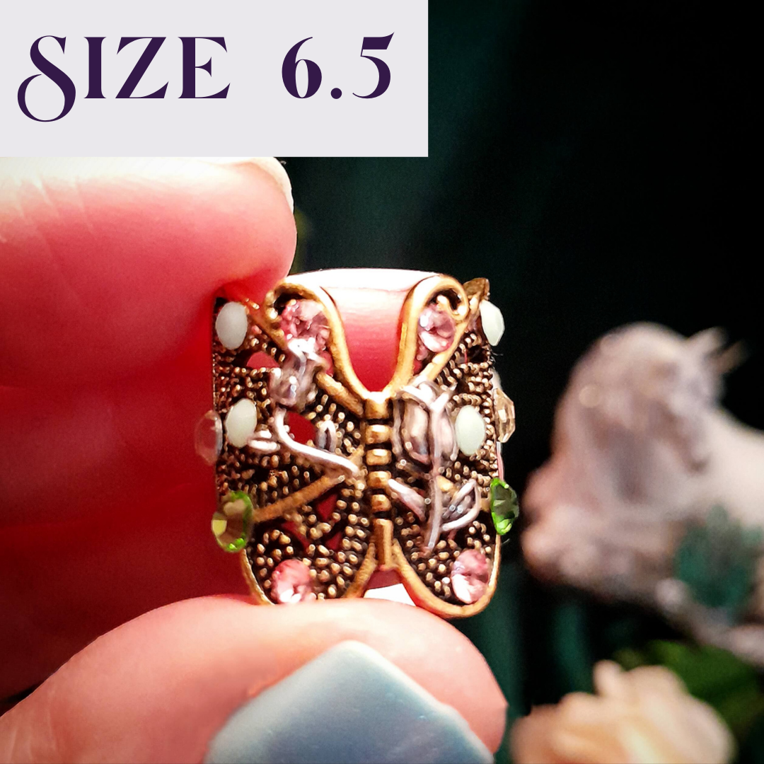Butterfly Ring Mint Green Crystals Size 6.5