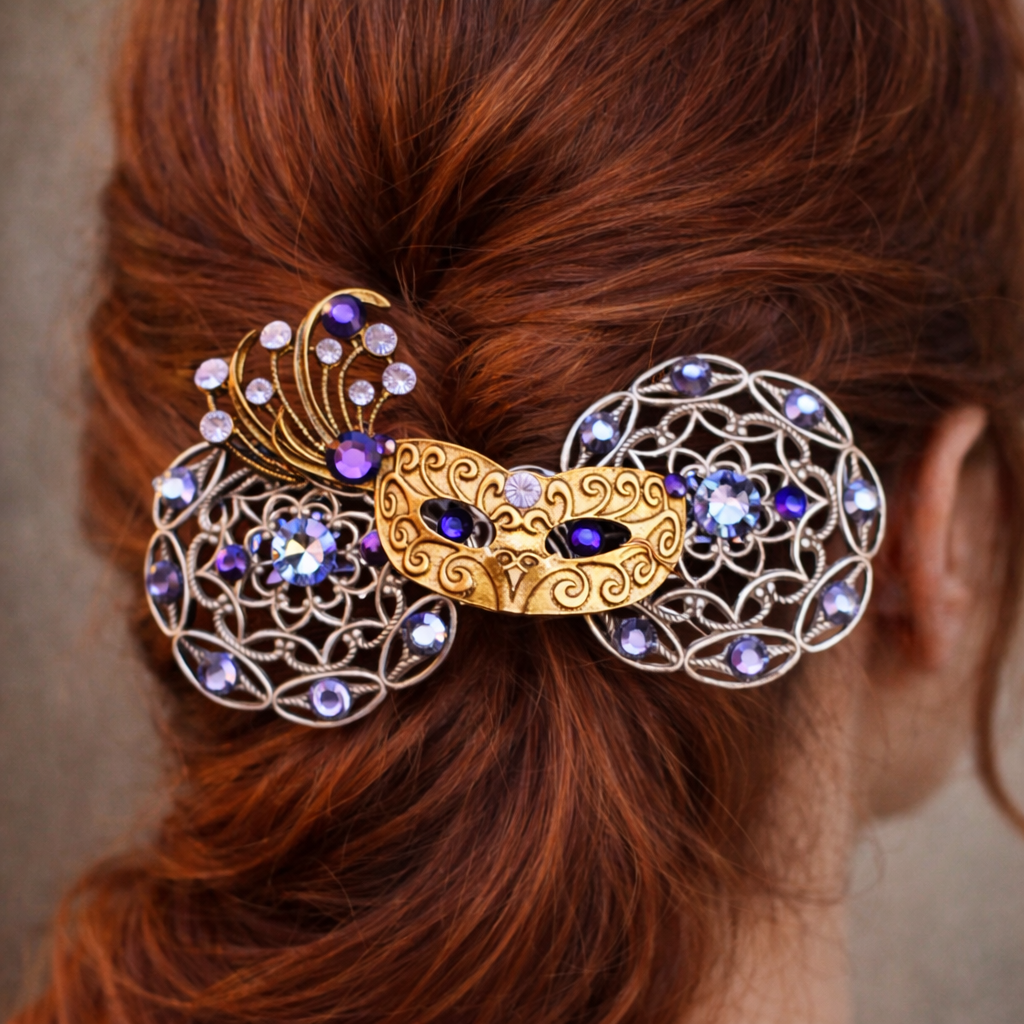 swarovski purple crystal masquerade mask hair clip