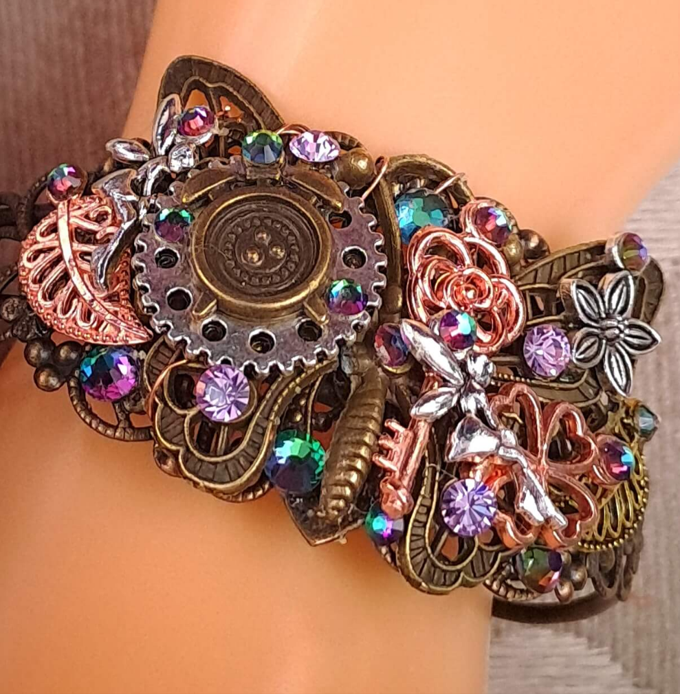 Purple Crystal Butterfly Adjustable Bracelet