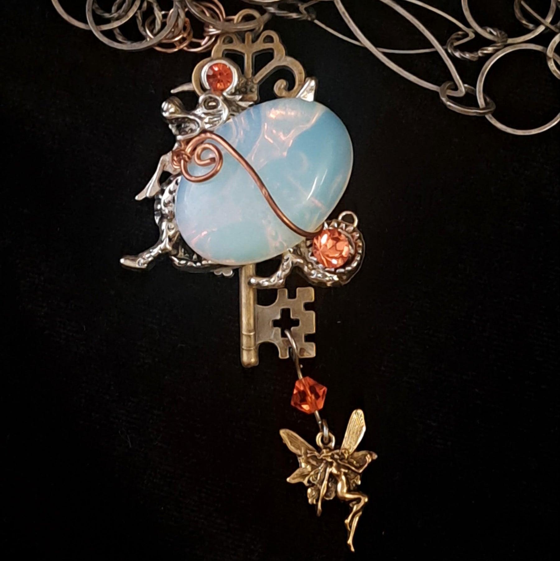 White Opal Fantasy Dragon Necklace