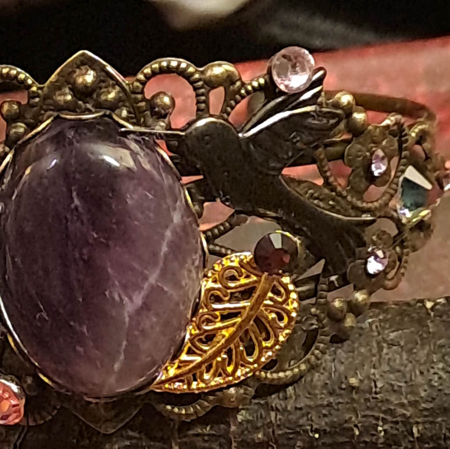 Amethyst Hummingbird Adjustable Bracelet