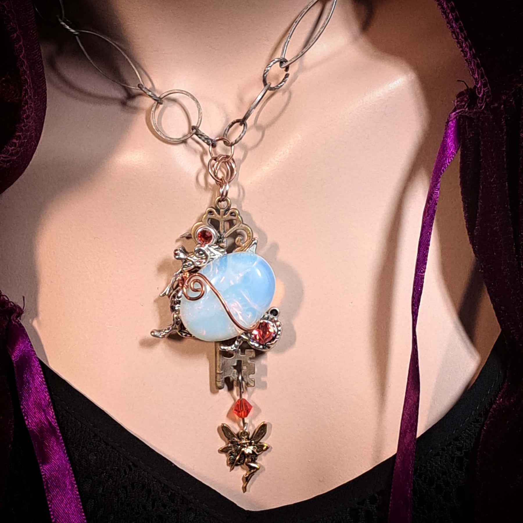 White Opal Fantasy Dragon Necklace