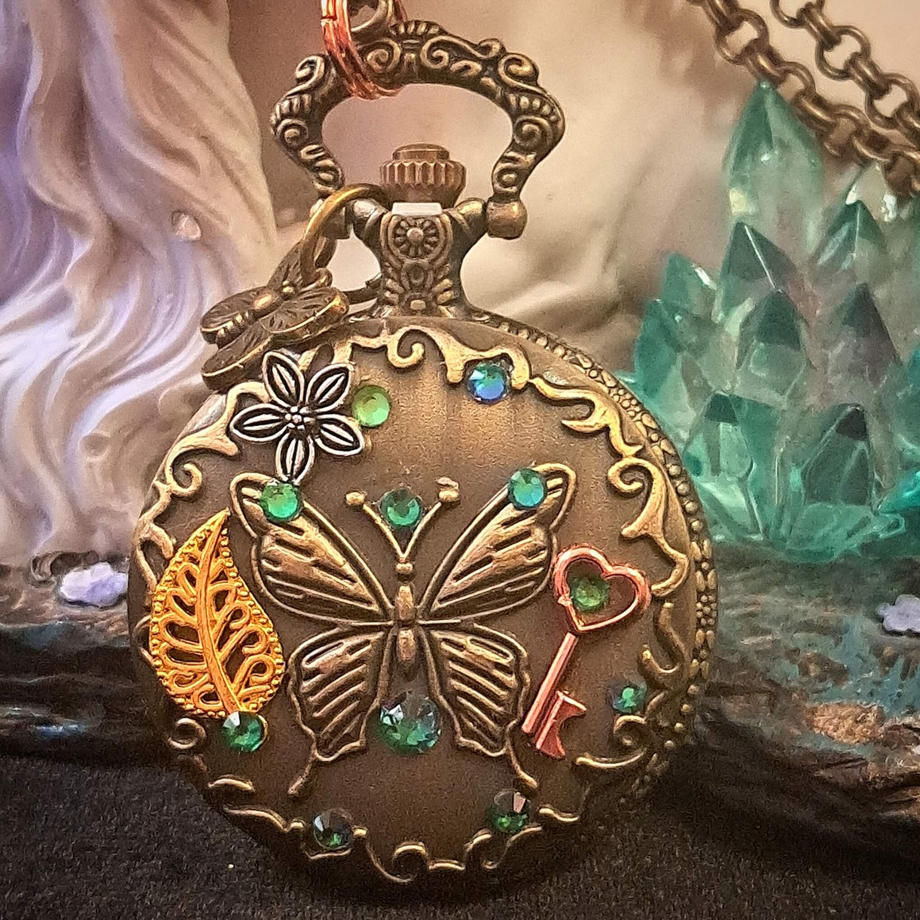 Butterfly Pocket Watch Pendant Necklace