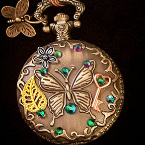 Butterfly Pocket Watch Pendant Necklace