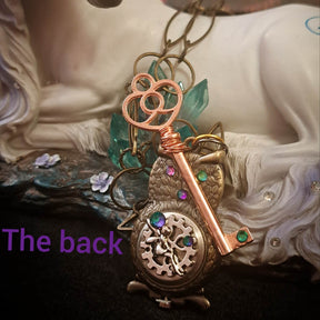 Owl Fantasy Clock Necklace - with Enchanting Fairy