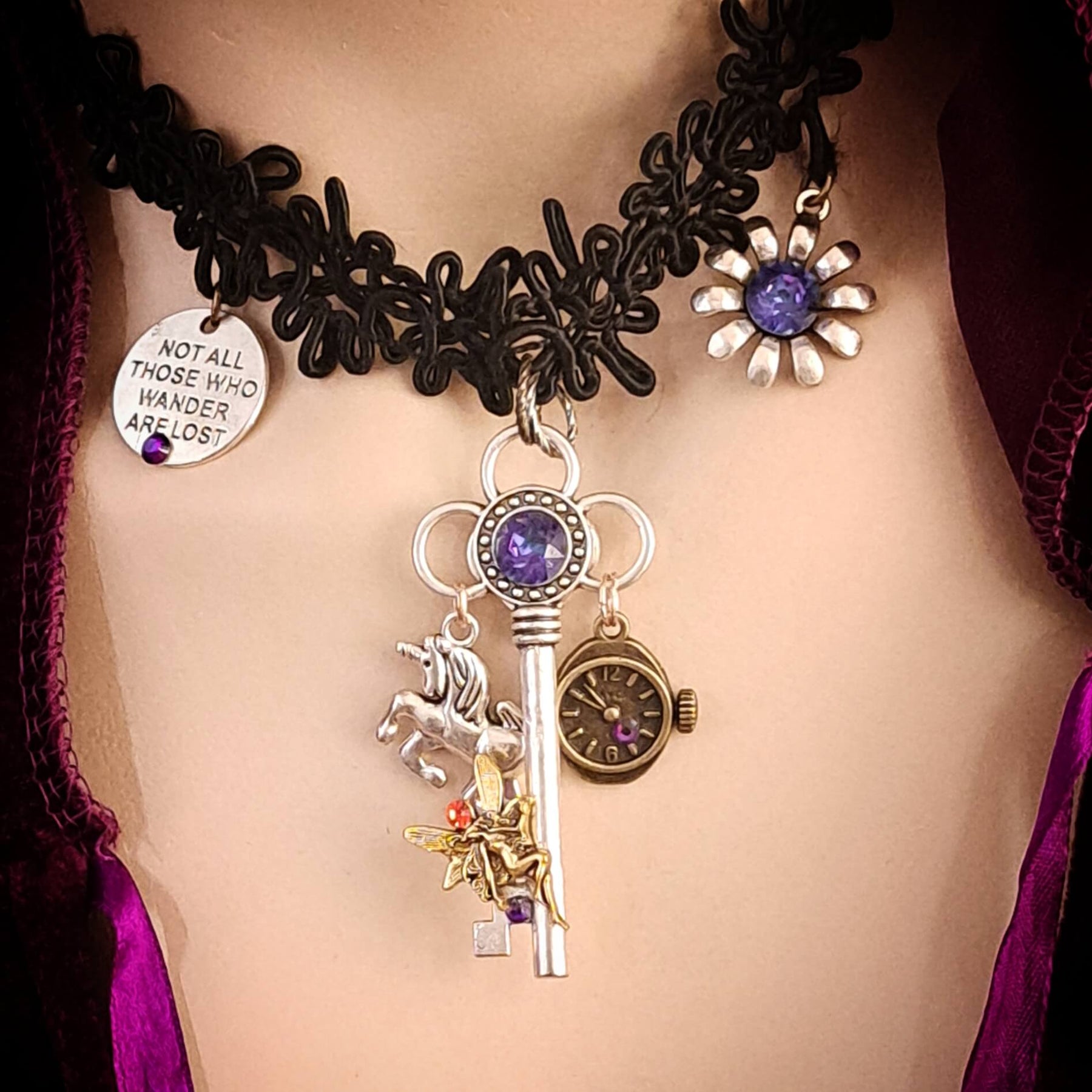 Black Fabric Choker Fantasy Necklace