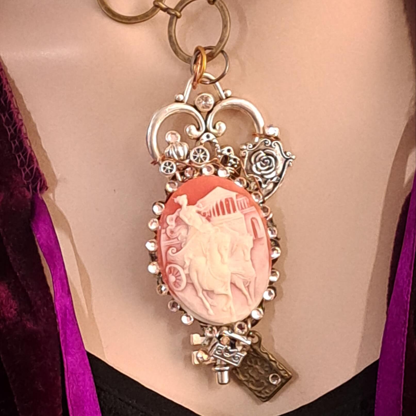 Horse Chariot Cameo Pendant Necklace