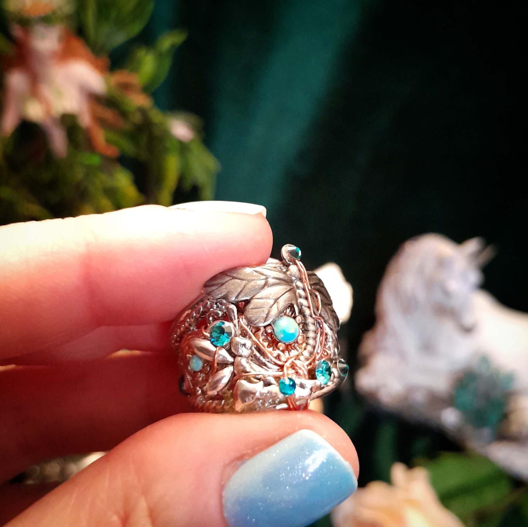 Dragonfly Fairy Turquoise Ring - Size 8