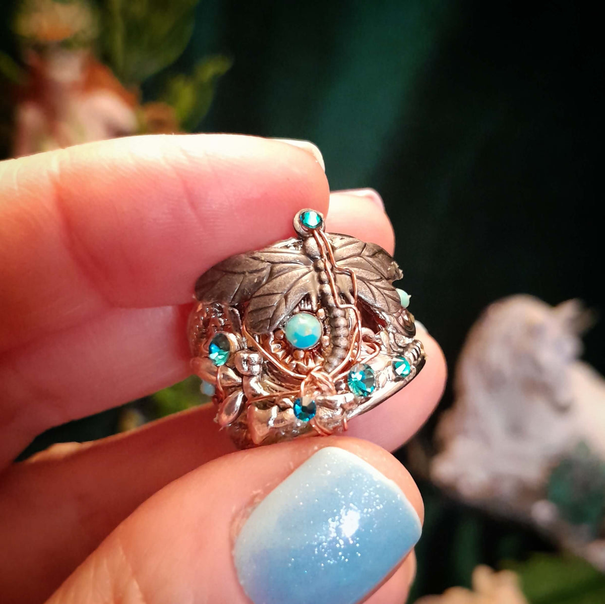 Dragonfly Fairy Turquoise Ring - Size 8