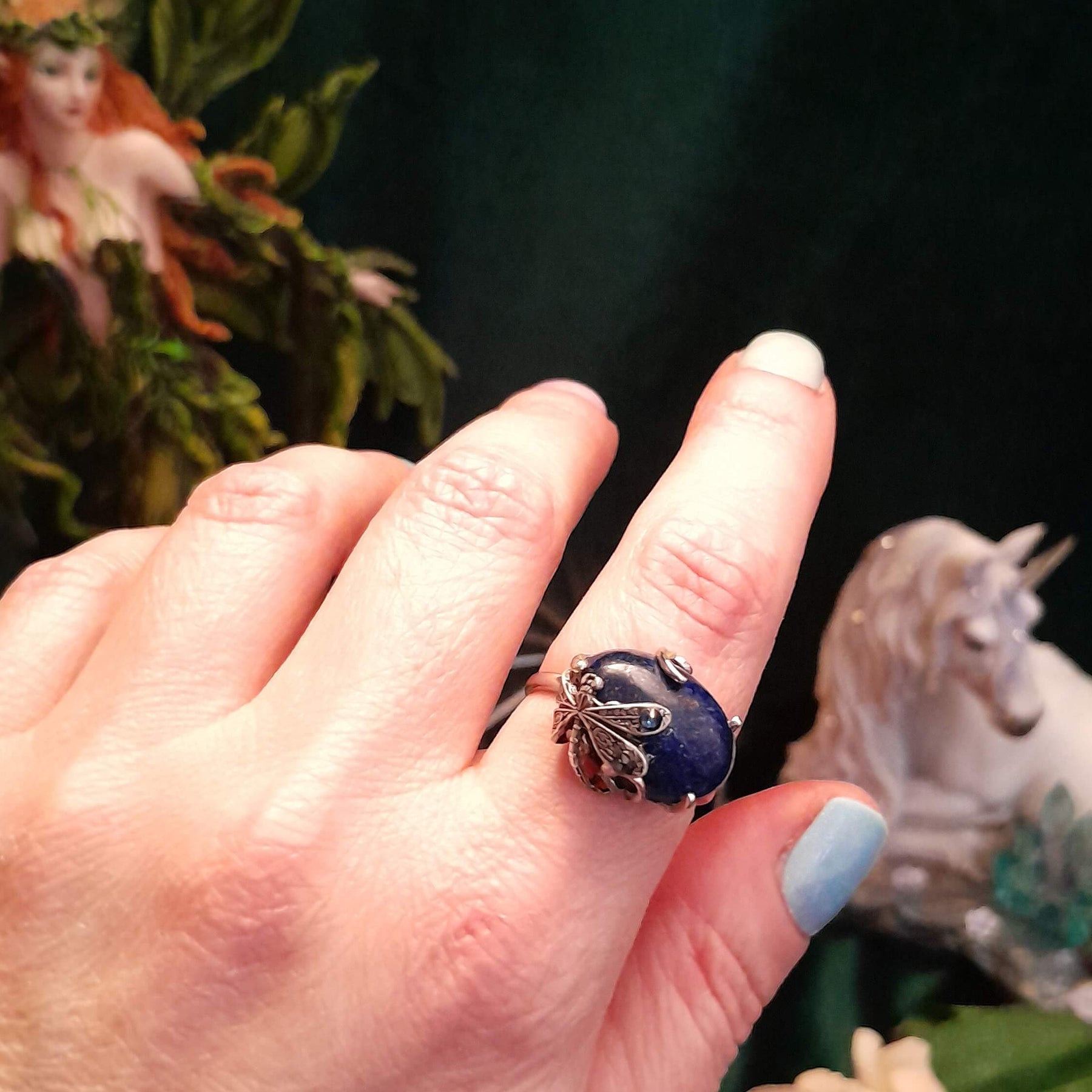 Adjustable Ring Lapis Lazuli Dragonfly