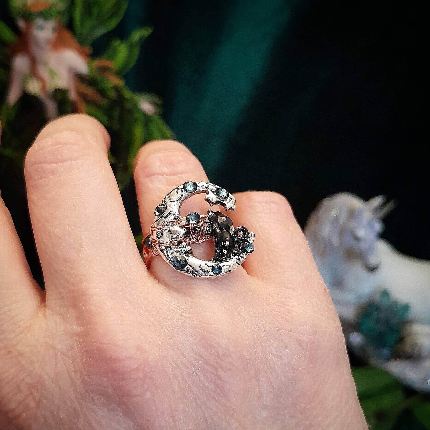 Cat & Moon Rose Gold Ring - Size 7.5