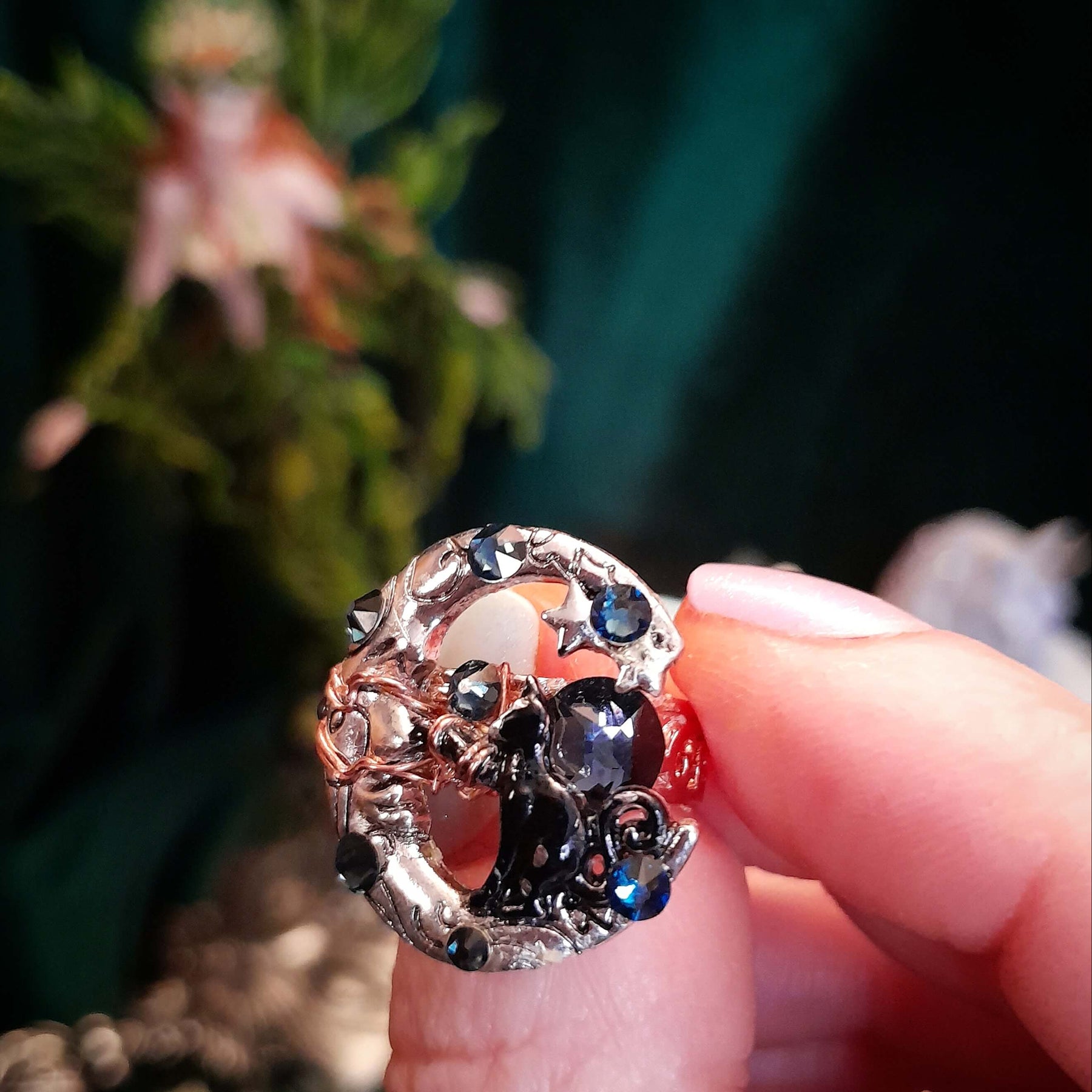 Cat & Moon Rose Gold Ring - Size 7.5