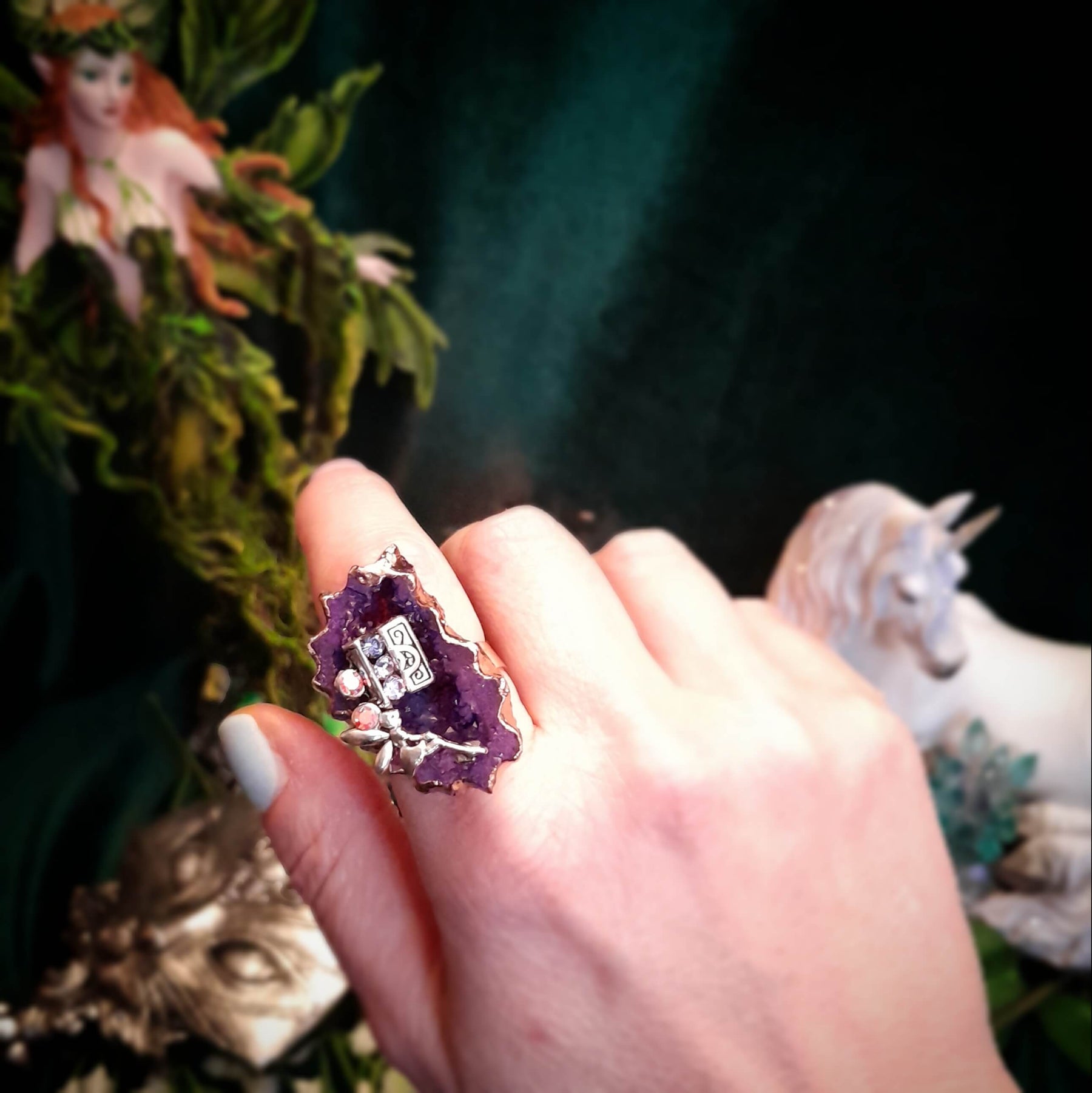 Adjustable Ring Purple Statement Geode