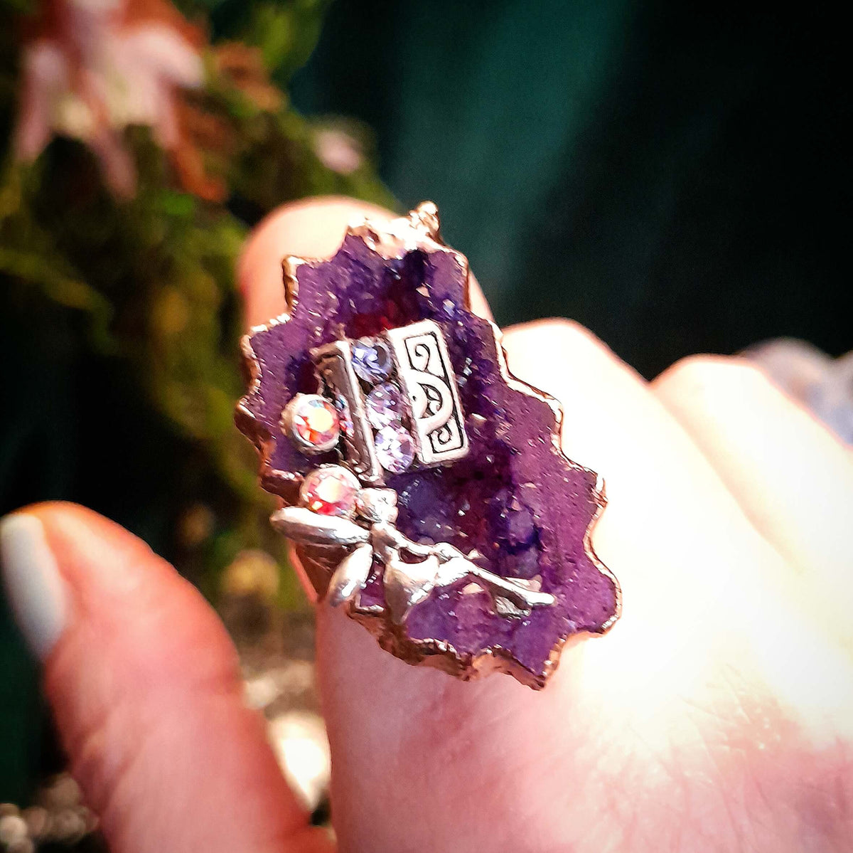 Adjustable Ring Purple Statement Geode