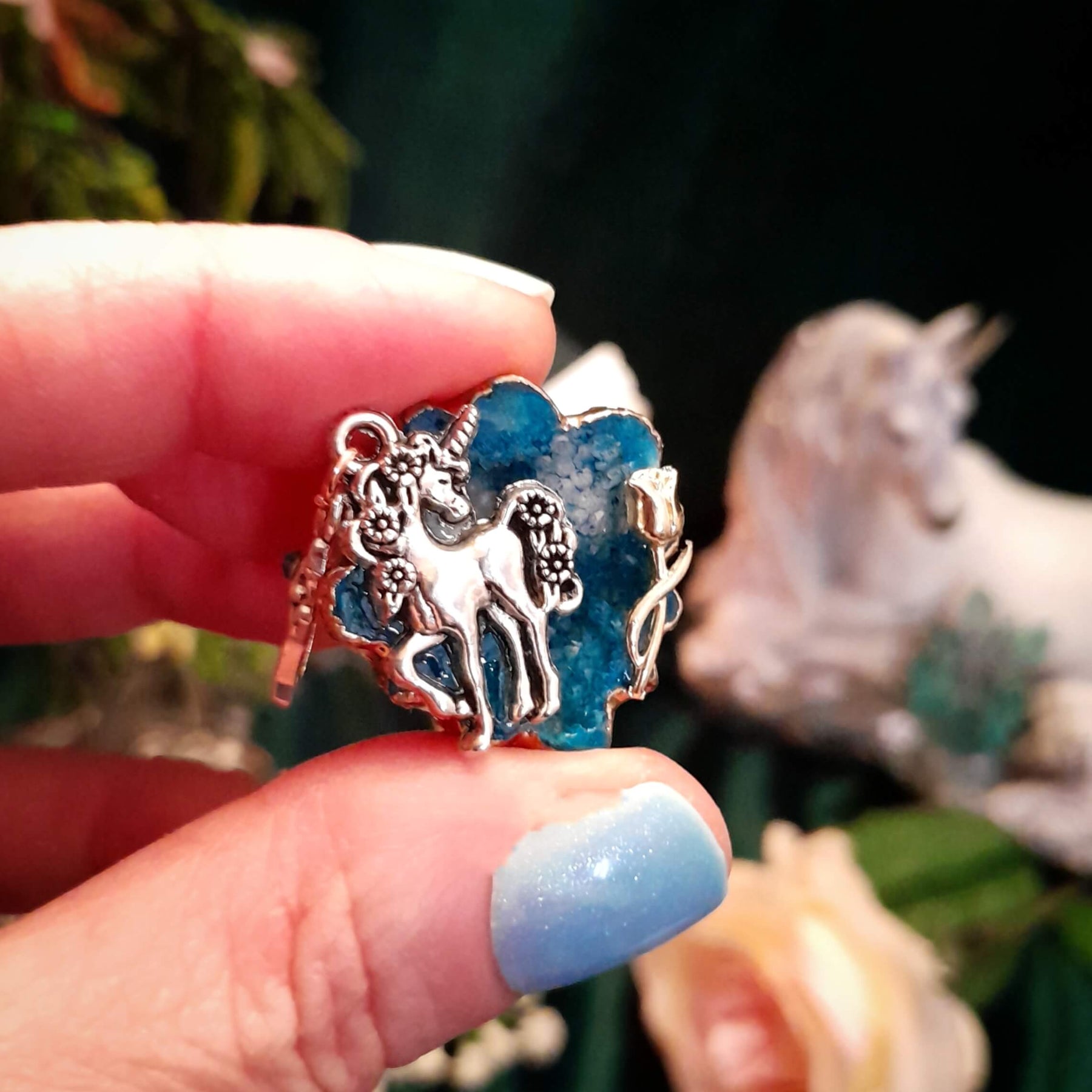 Adjustable Ring Turquoise Geode Unicorn