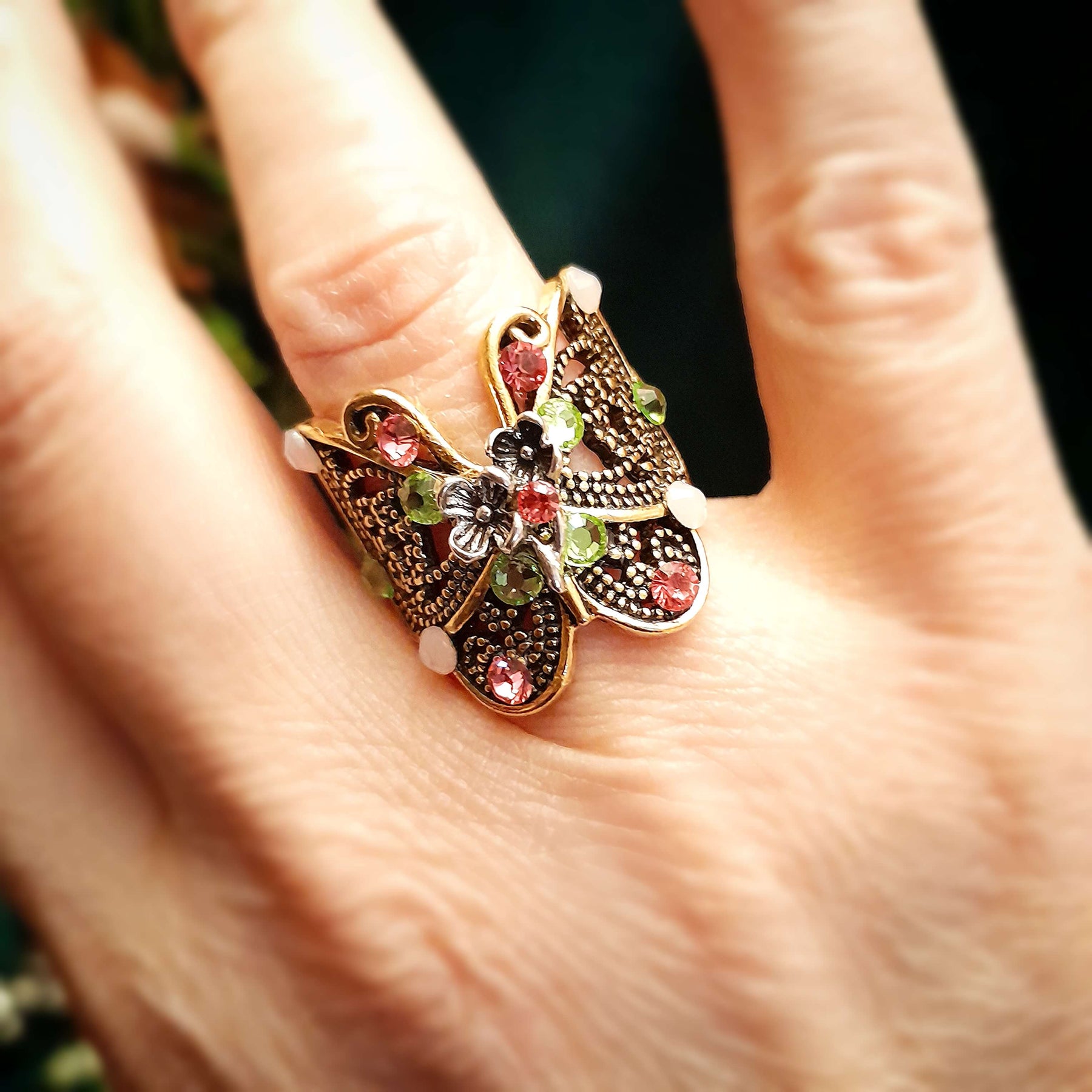 Butterfly Flower Nature Ring Size 7.5