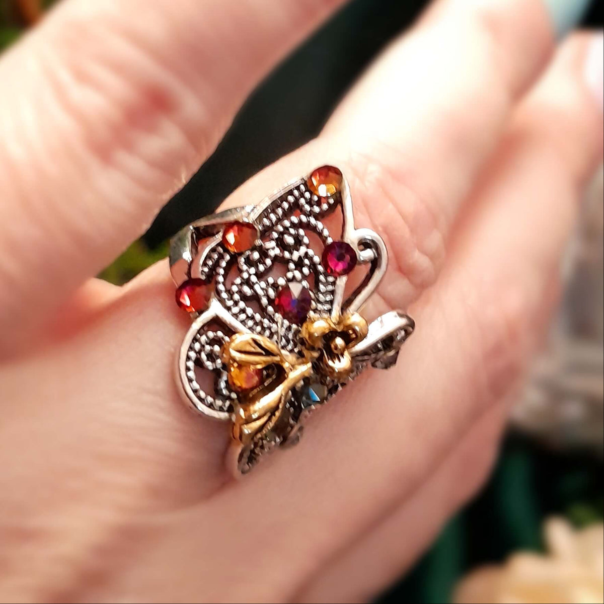 Butterfly Flower Filigree Ring - Size 7