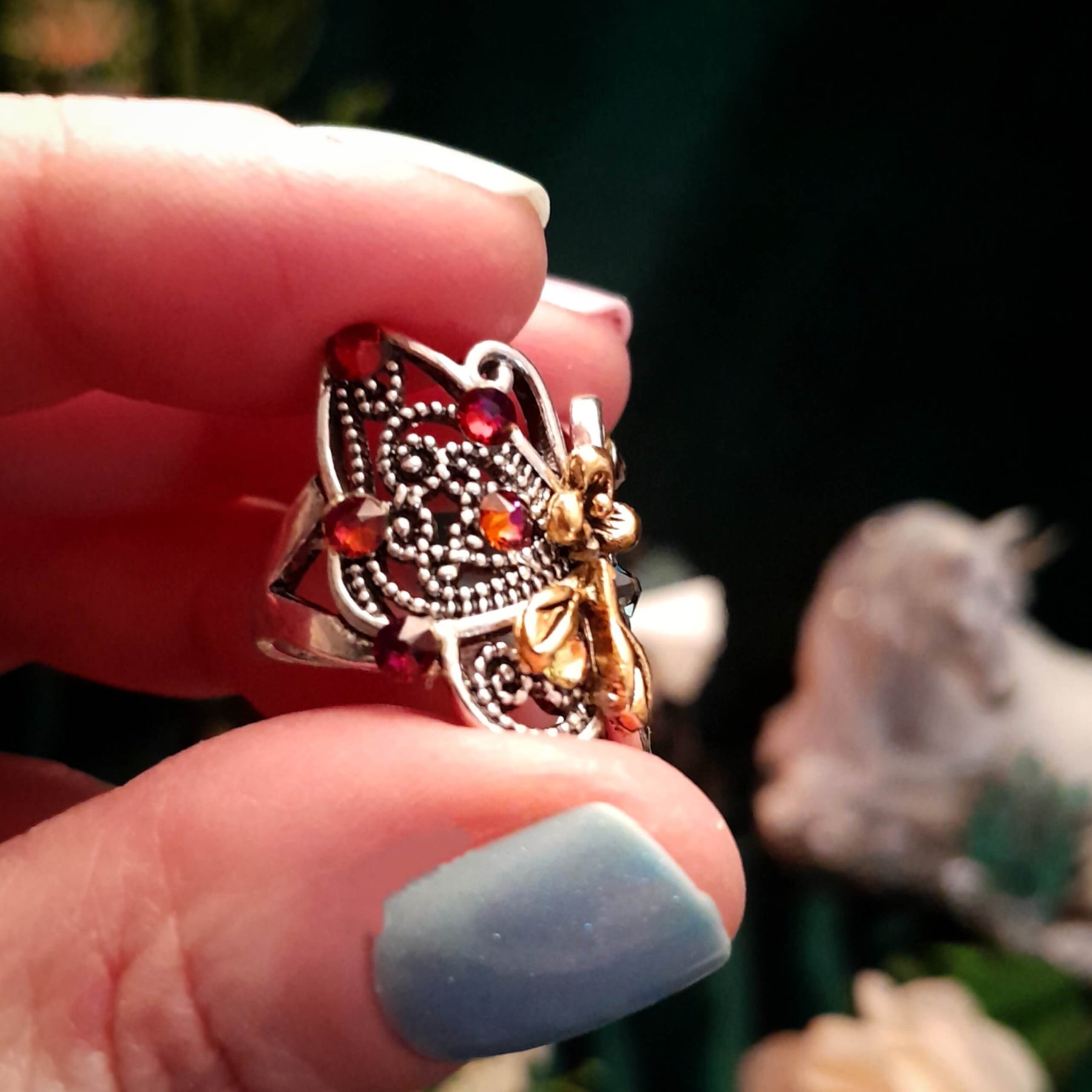 Butterfly Flower Filigree Ring - Size 7