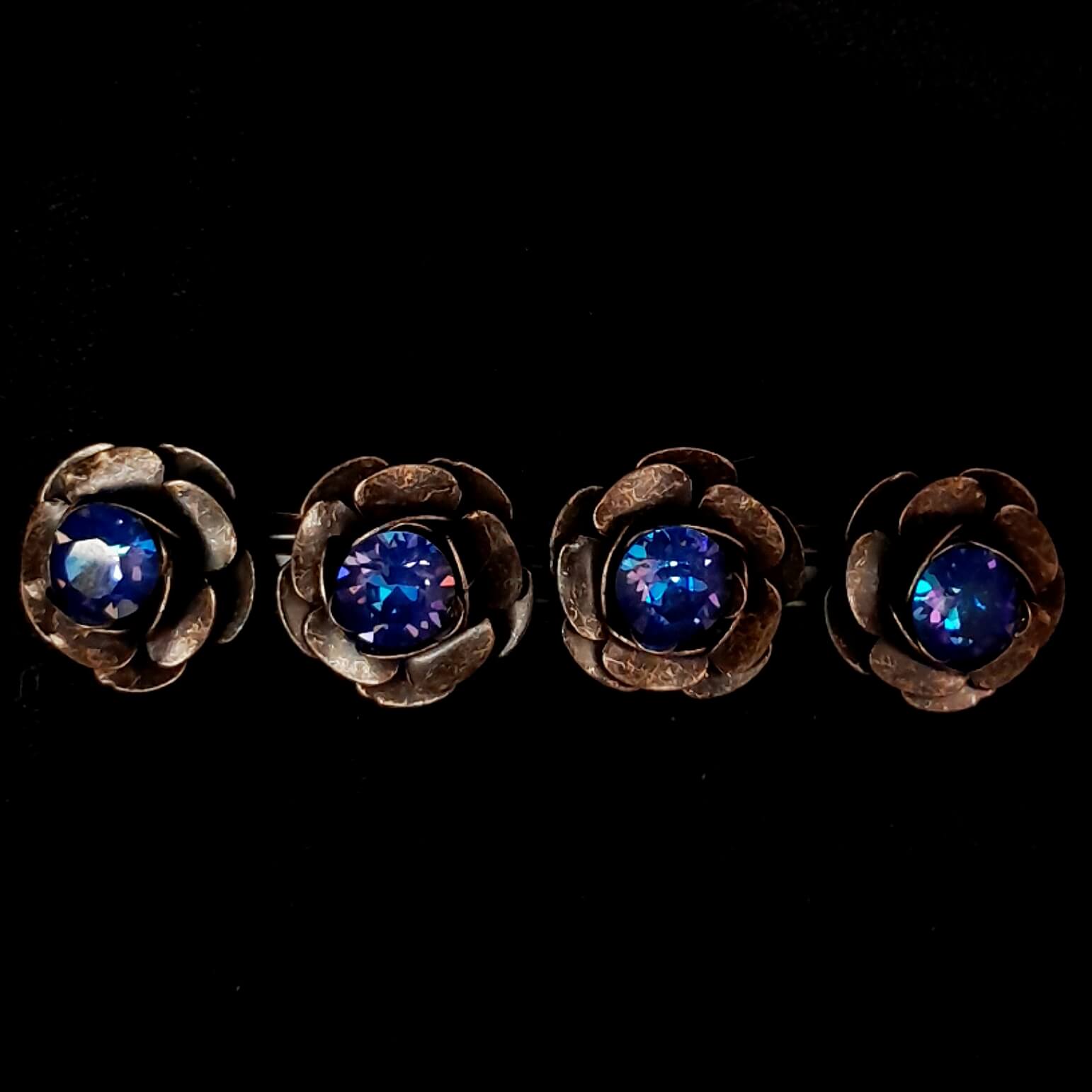 4 Rose Blue Crystal Hairclip Barrette