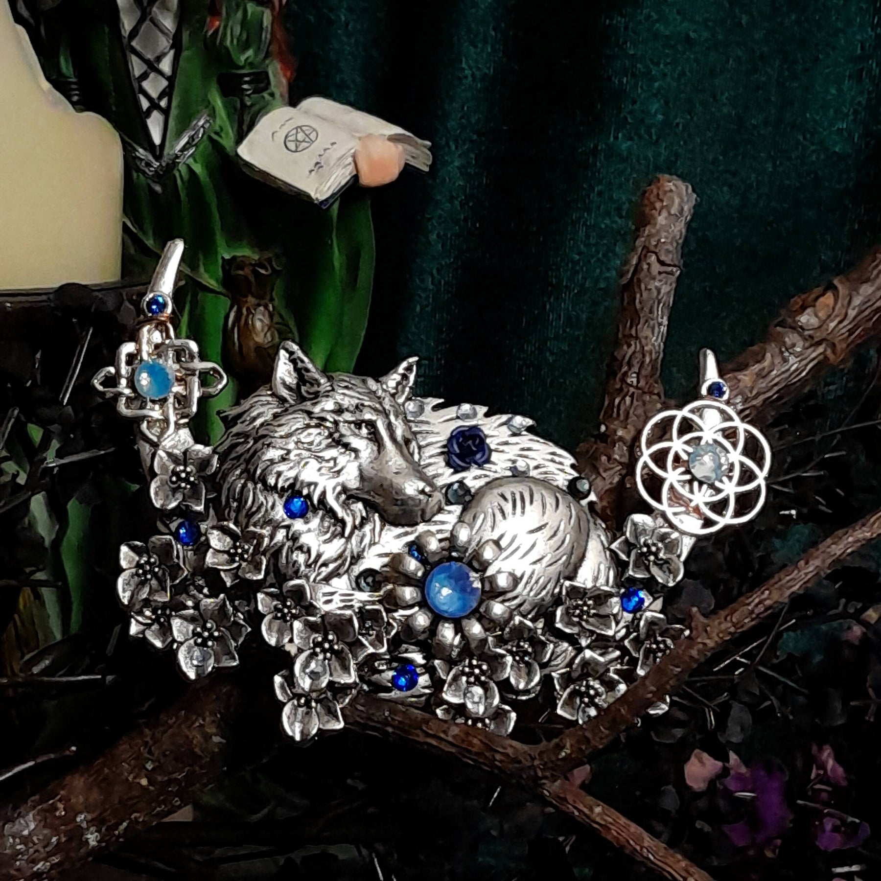 Moon Wolf Blue Crystal Hairclip Barrette
