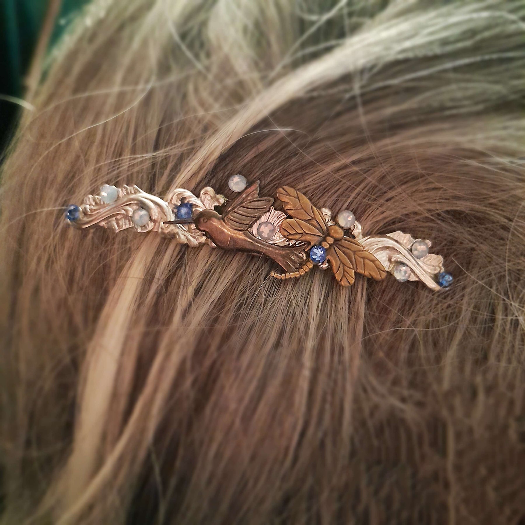 Hummingbird Dragonfly Blue Hairclip