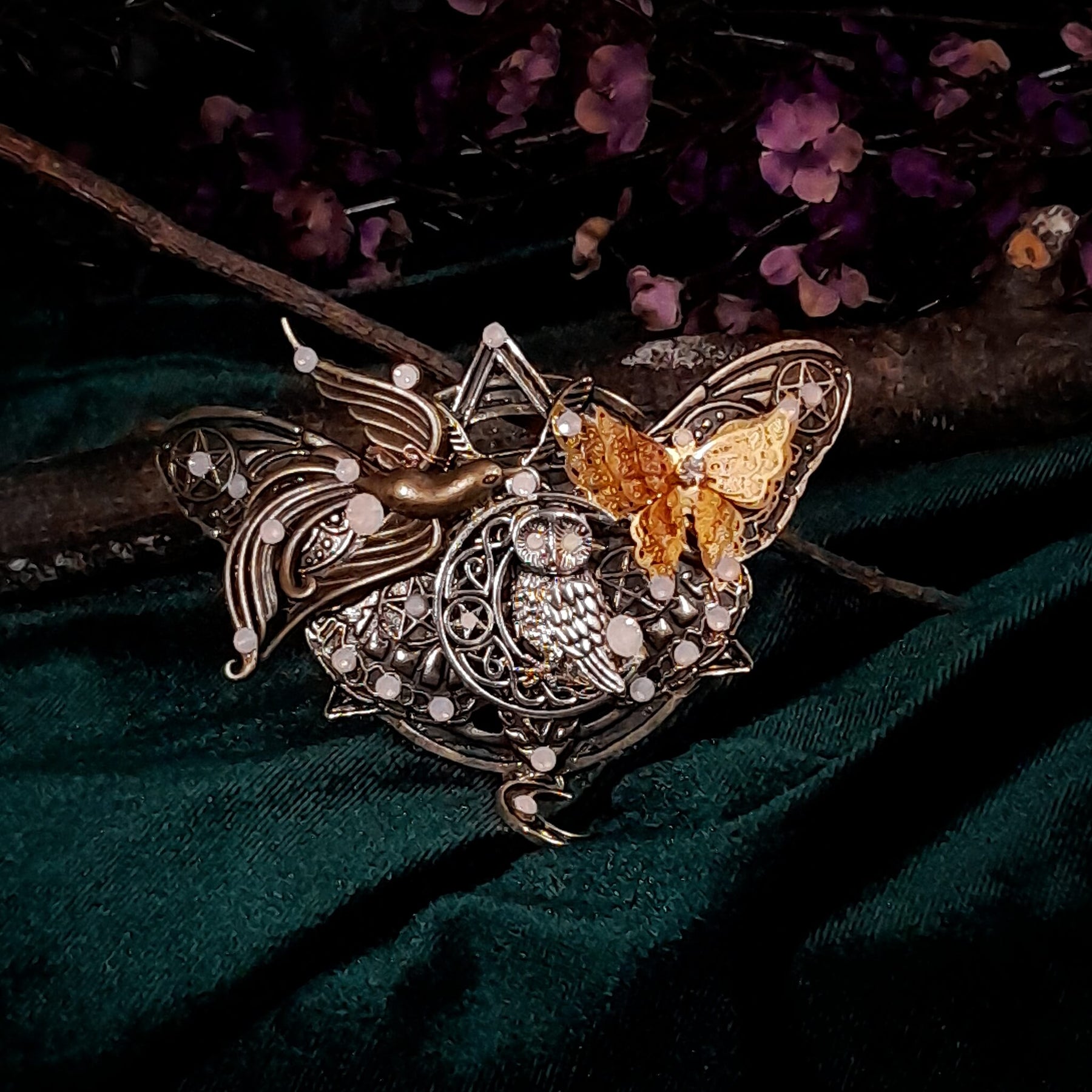 Large Boho Moon Owl Hairclip