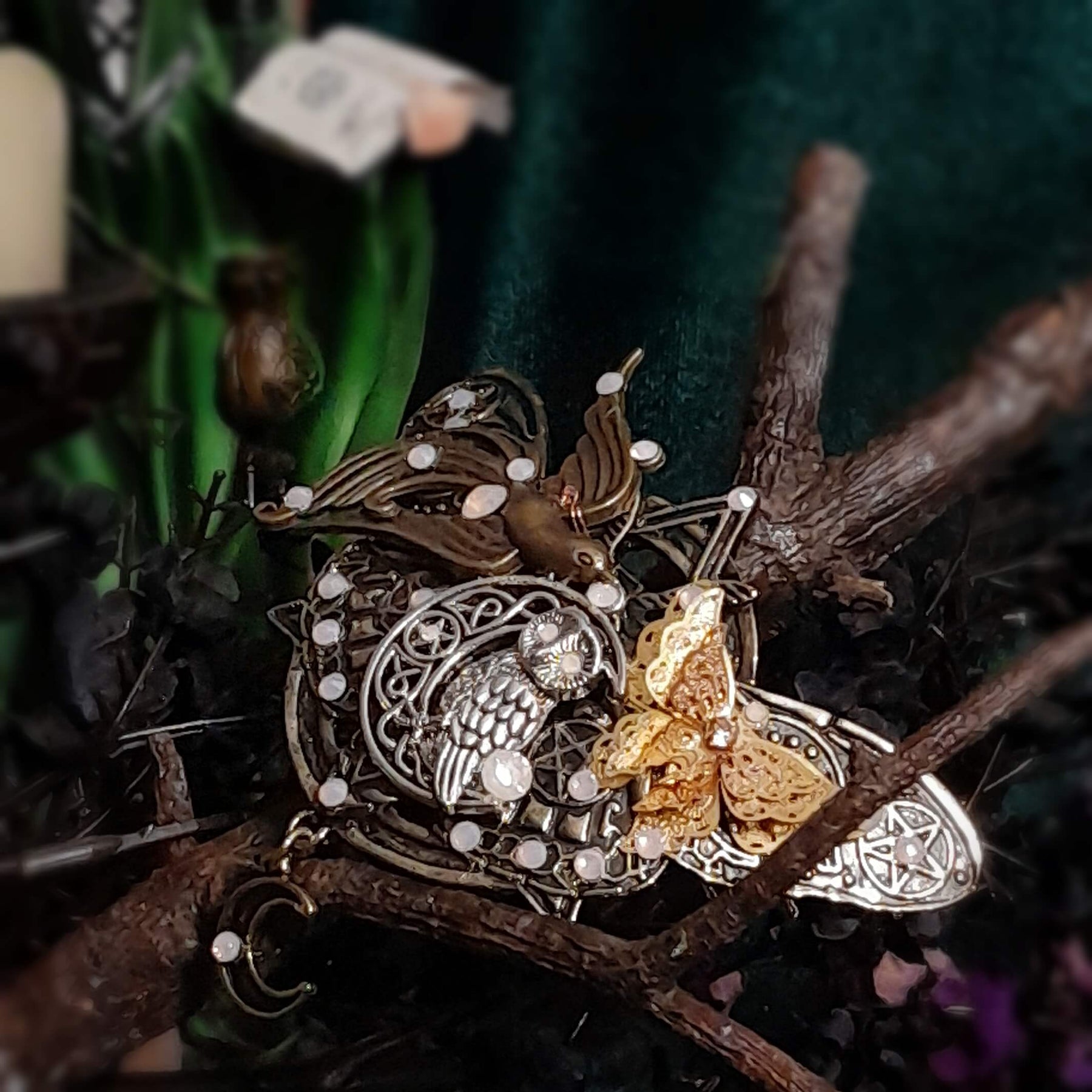 Large Boho Moon Owl Hairclip
