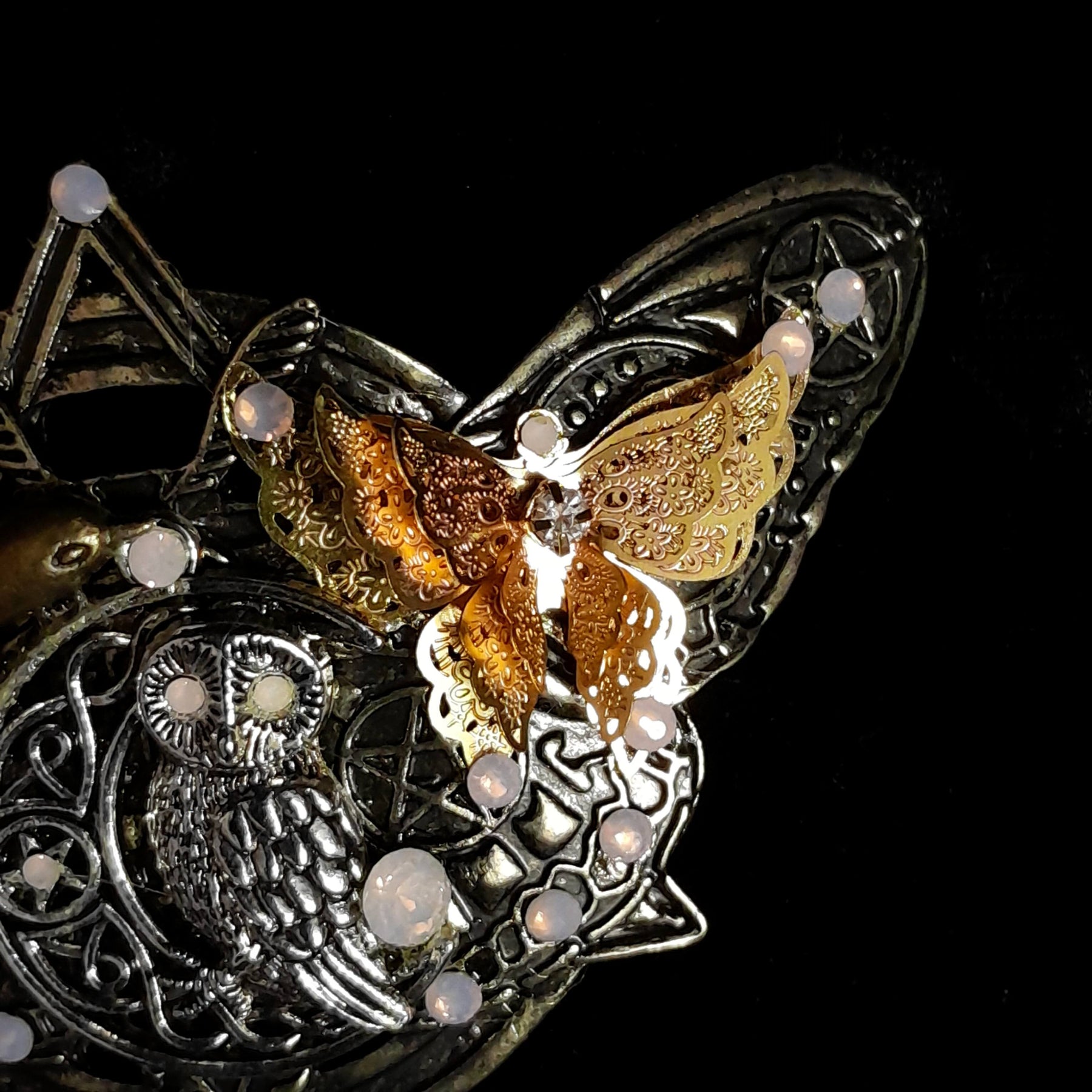 Large Boho Moon Owl Hairclip