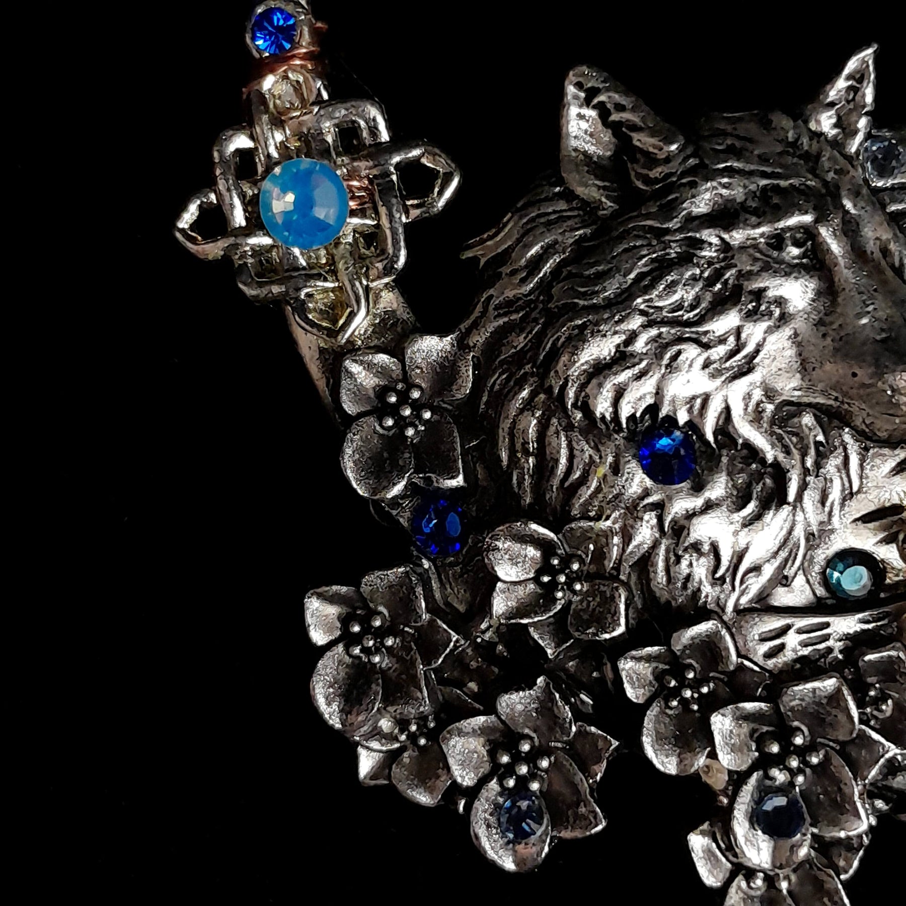 Moon Wolf Blue Crystal Hairclip Barrette