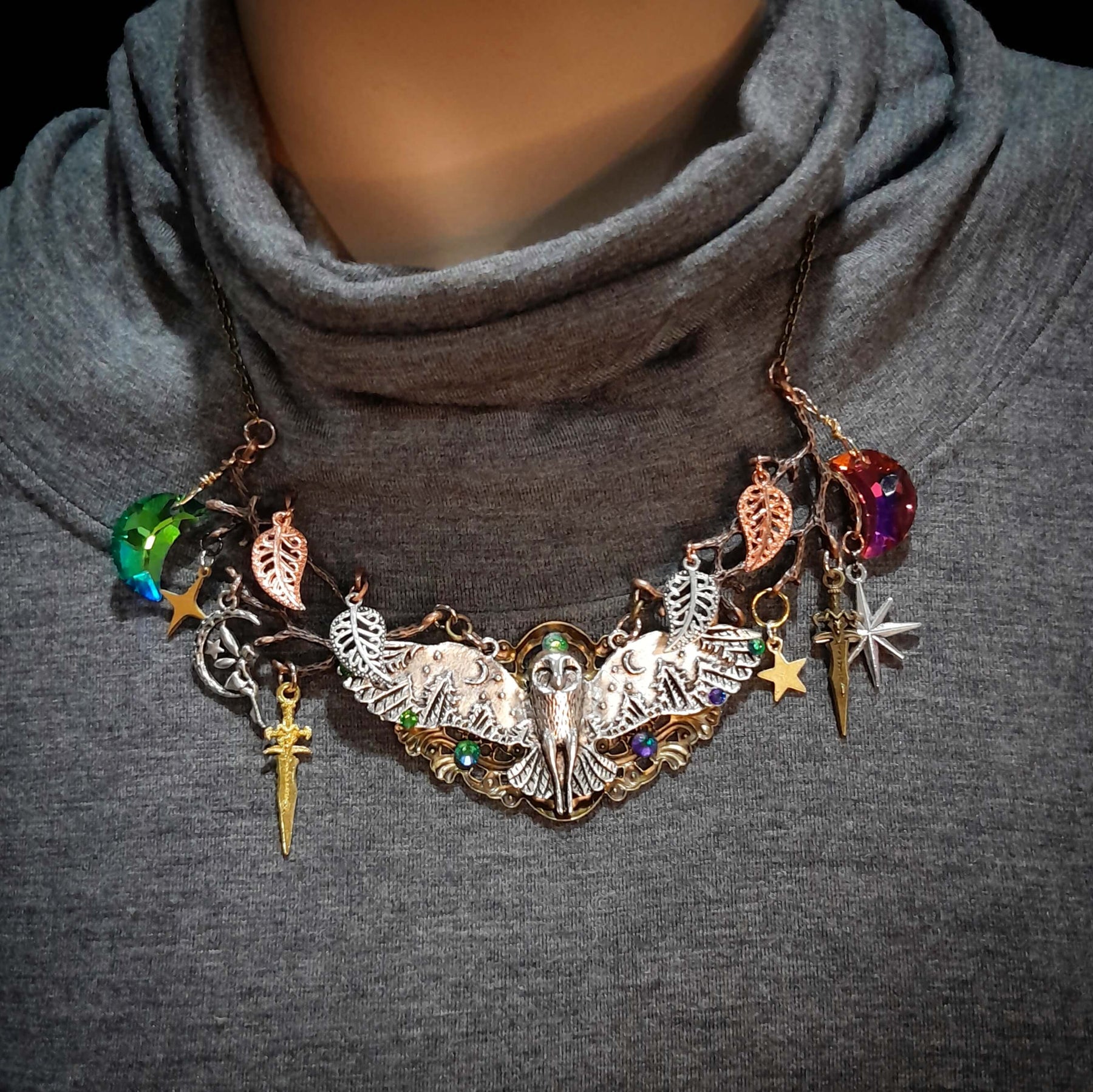 Statement Necklace Owl Fantasy Magic