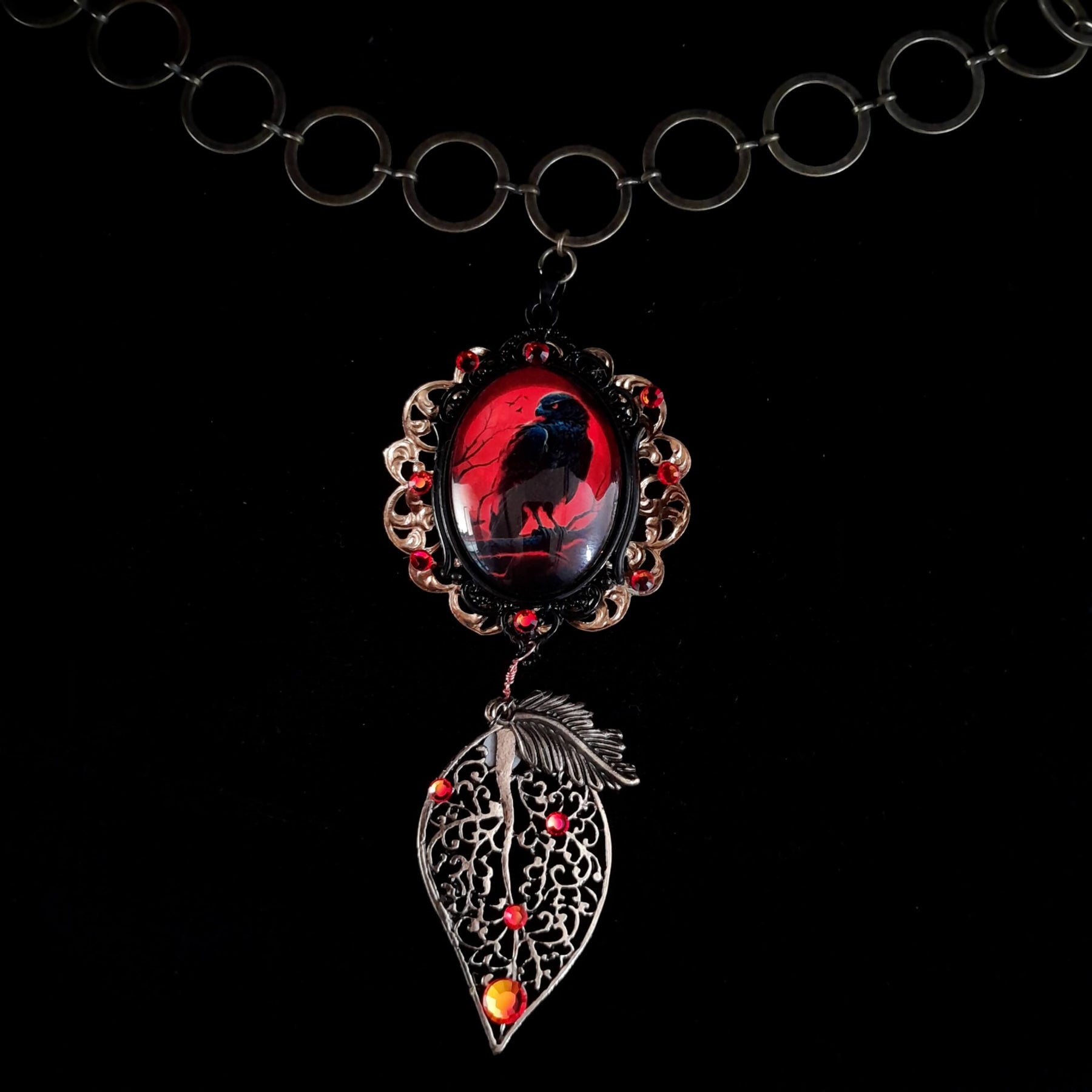 Red Crow Cabochon Statement Necklace