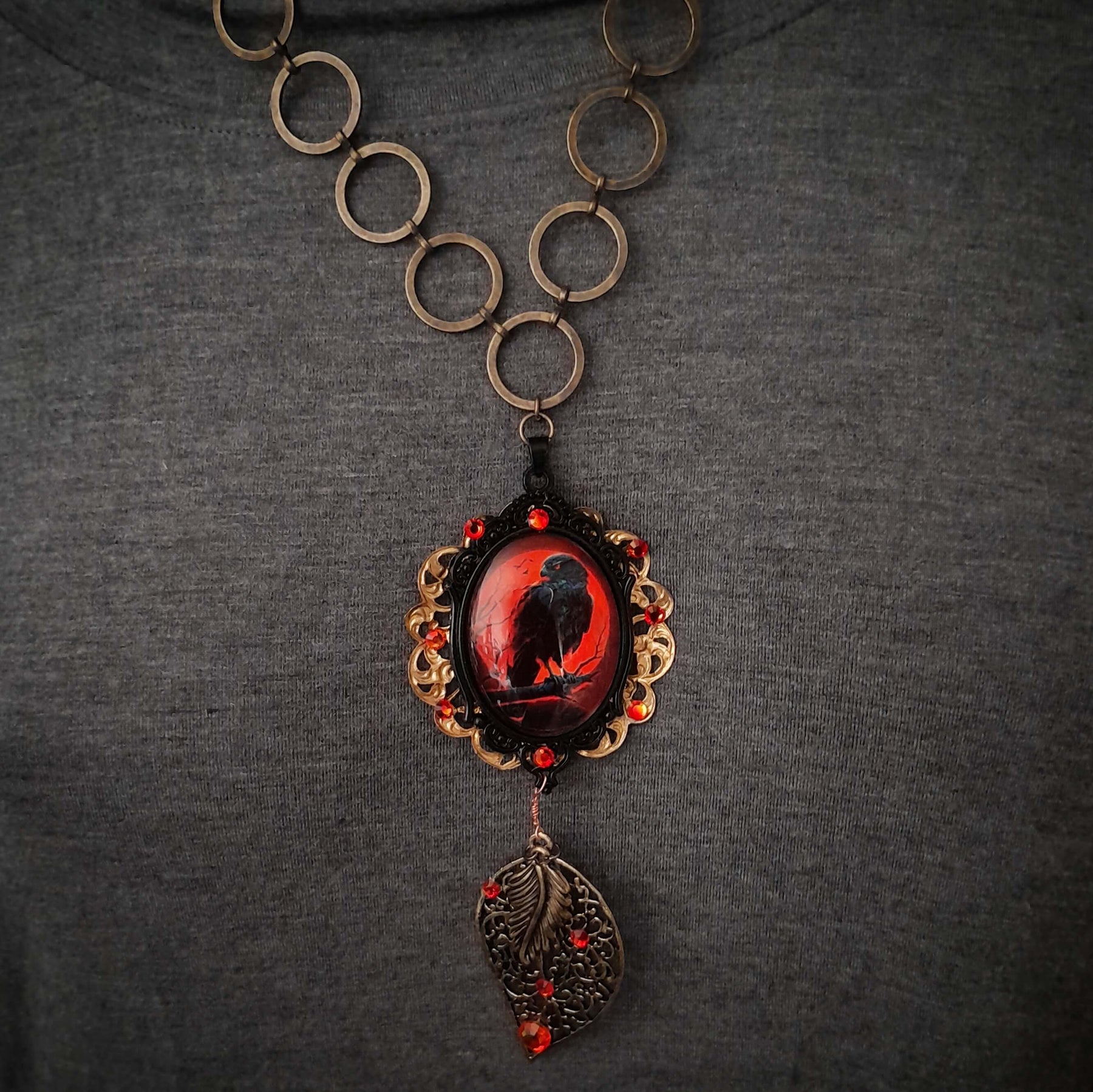 Red Crow Cabochon Statement Necklace