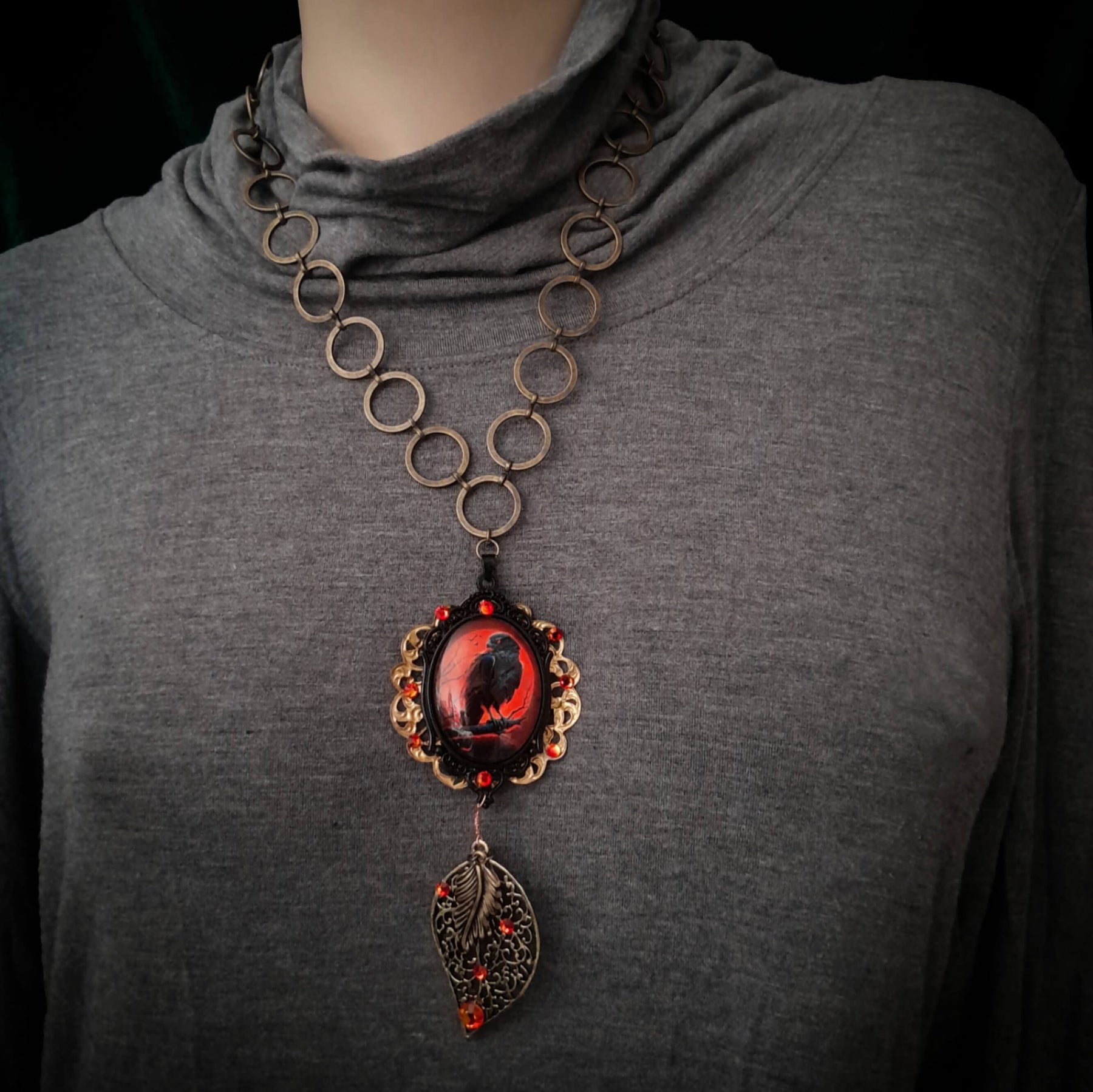 Red Crow Cabochon Statement Necklace